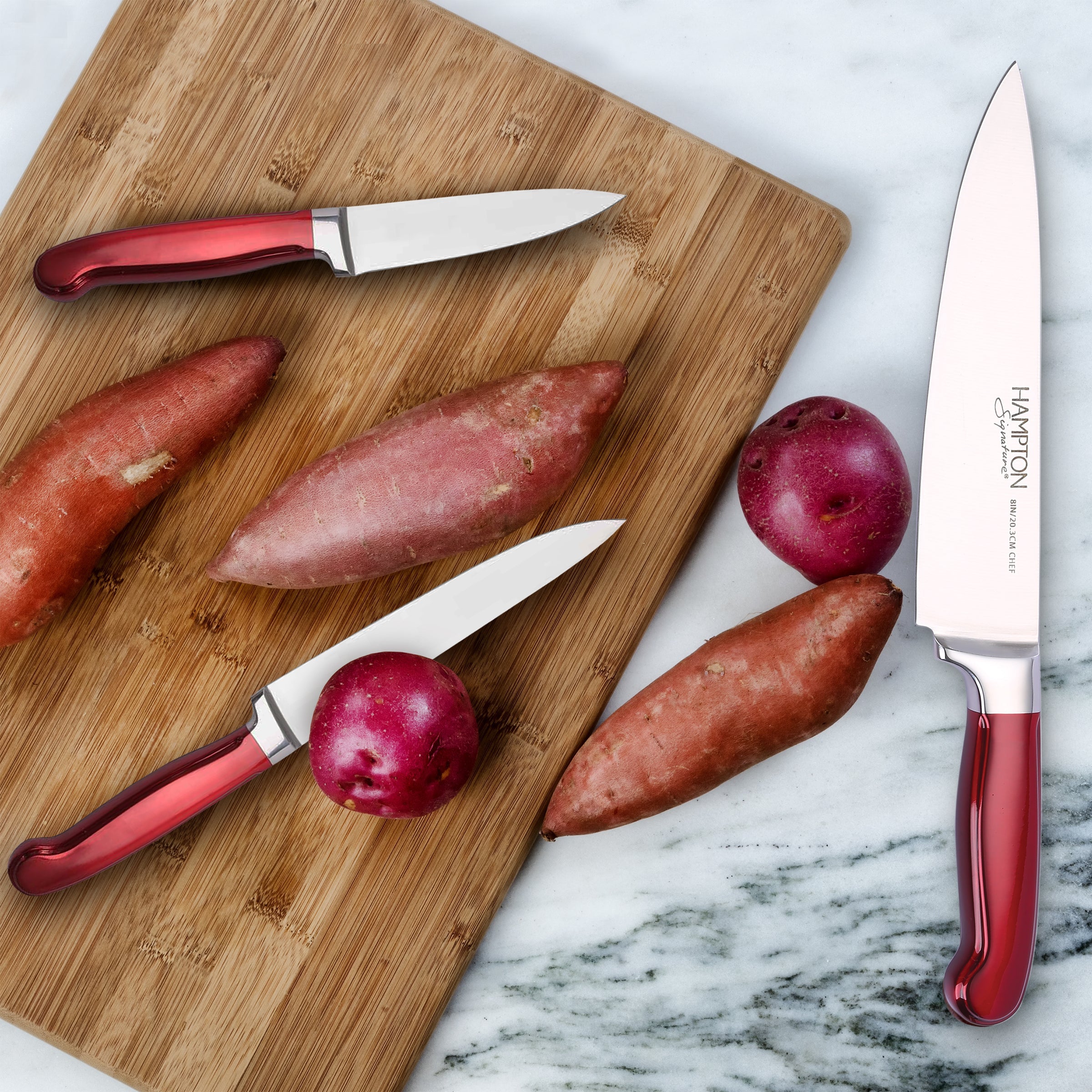 Hampton Signature Rorik Red 14-Piece Stainless Steel Knife Set with Acacia Block