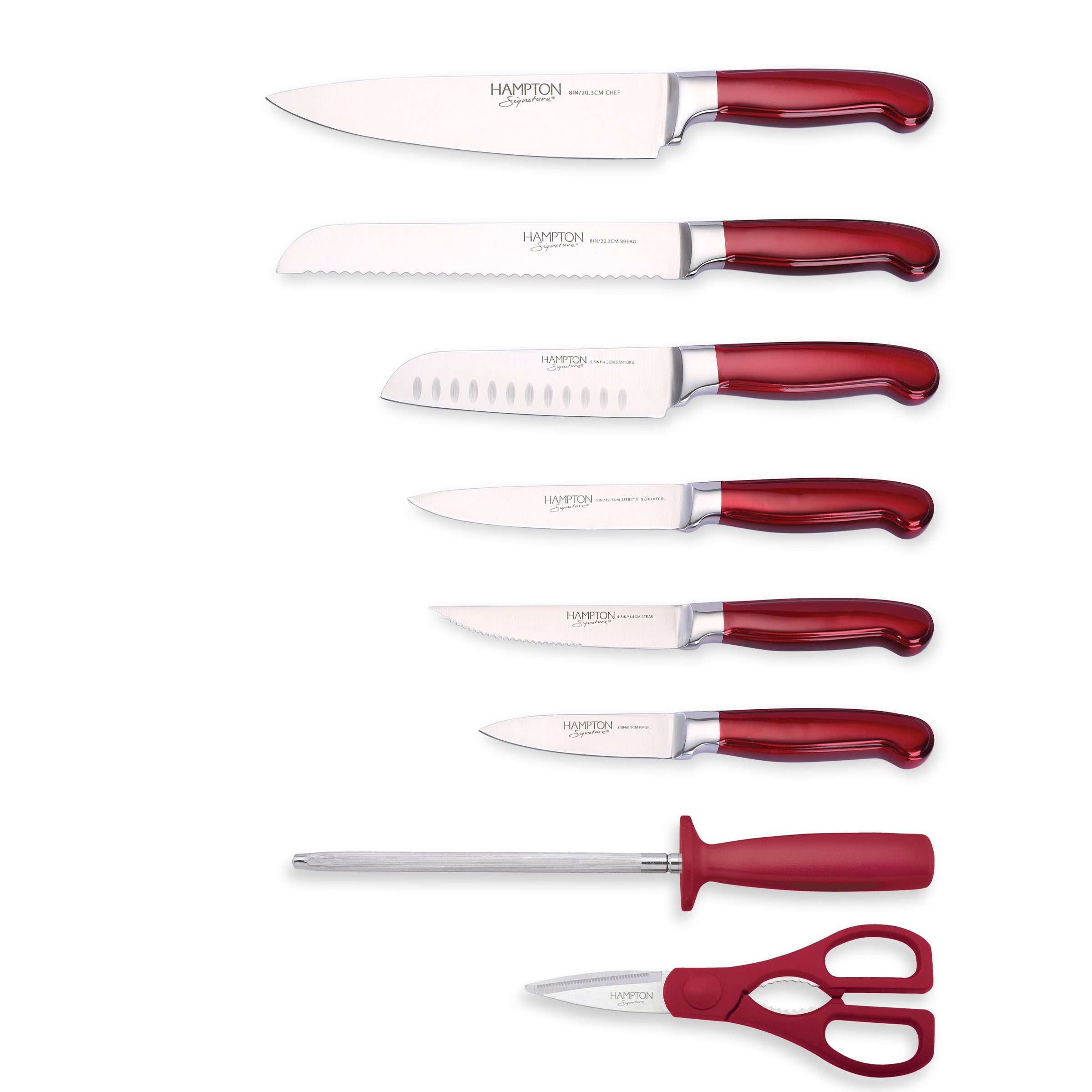 Hampton Signature Rorik Red 14-Piece Stainless Steel Knife Set with Acacia Block