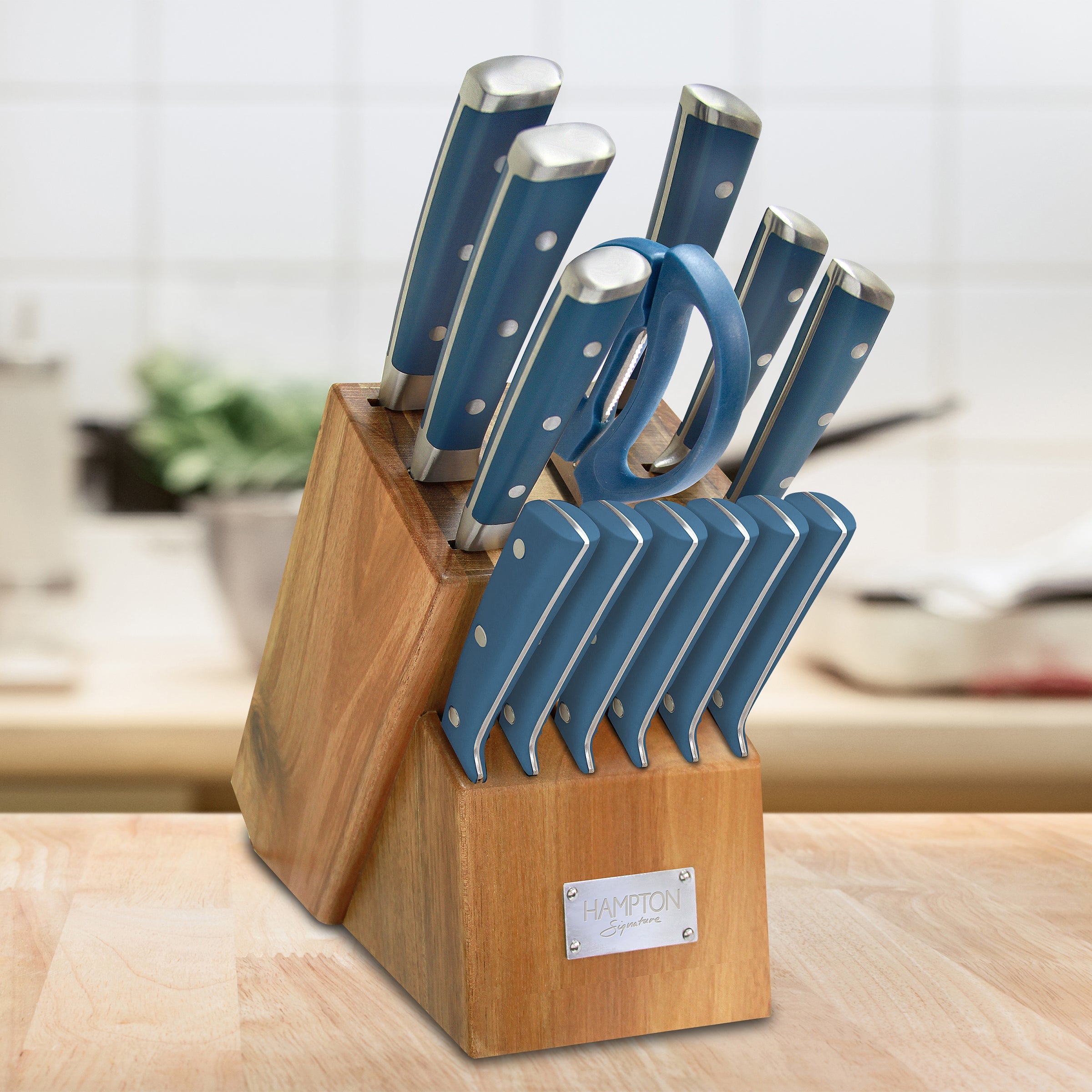 Hampton Signature 14-Piece Knife Block Set with Wood Stand