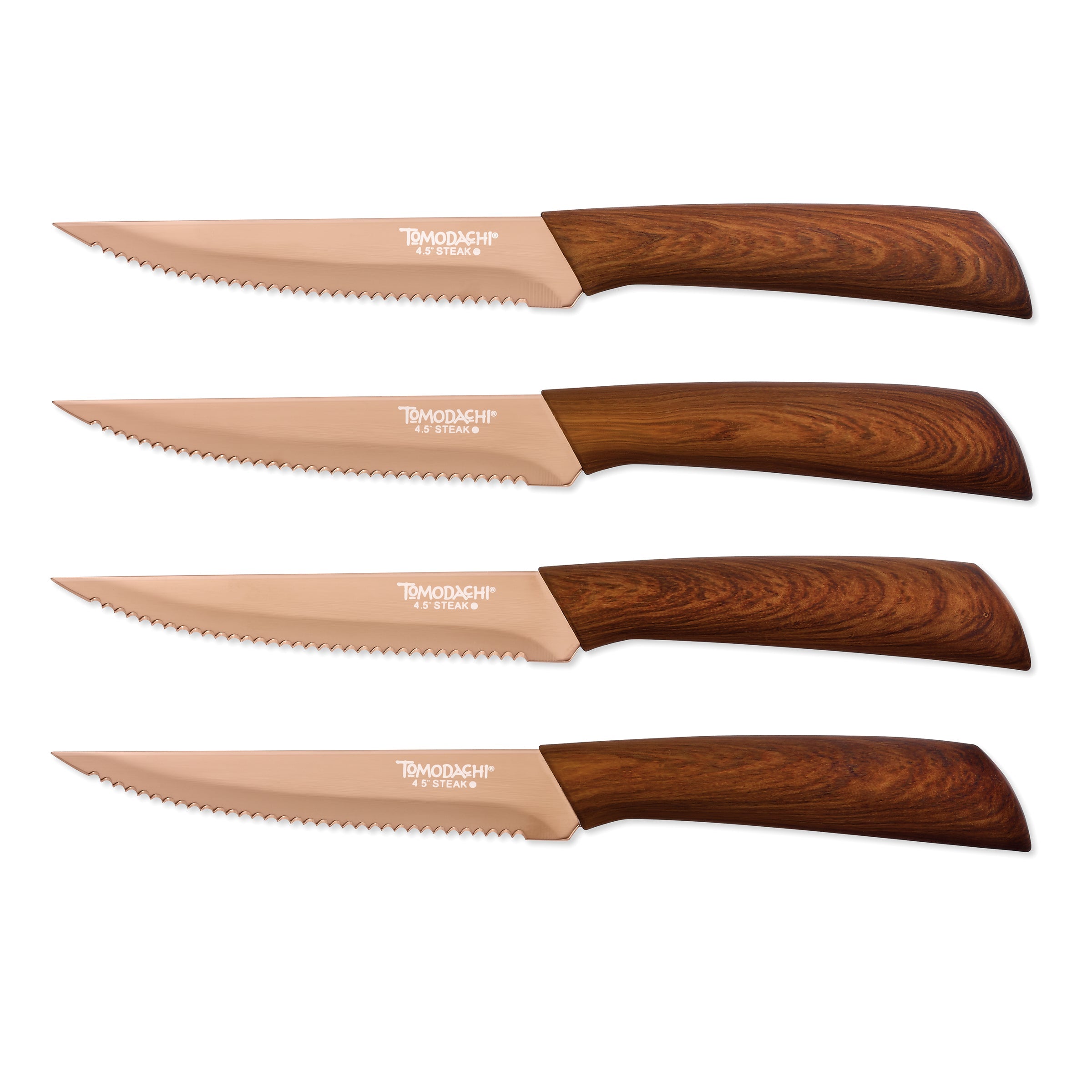 Tomodachi Raintree 4-Piece Steak Knife Set with Copper Titanium Blades