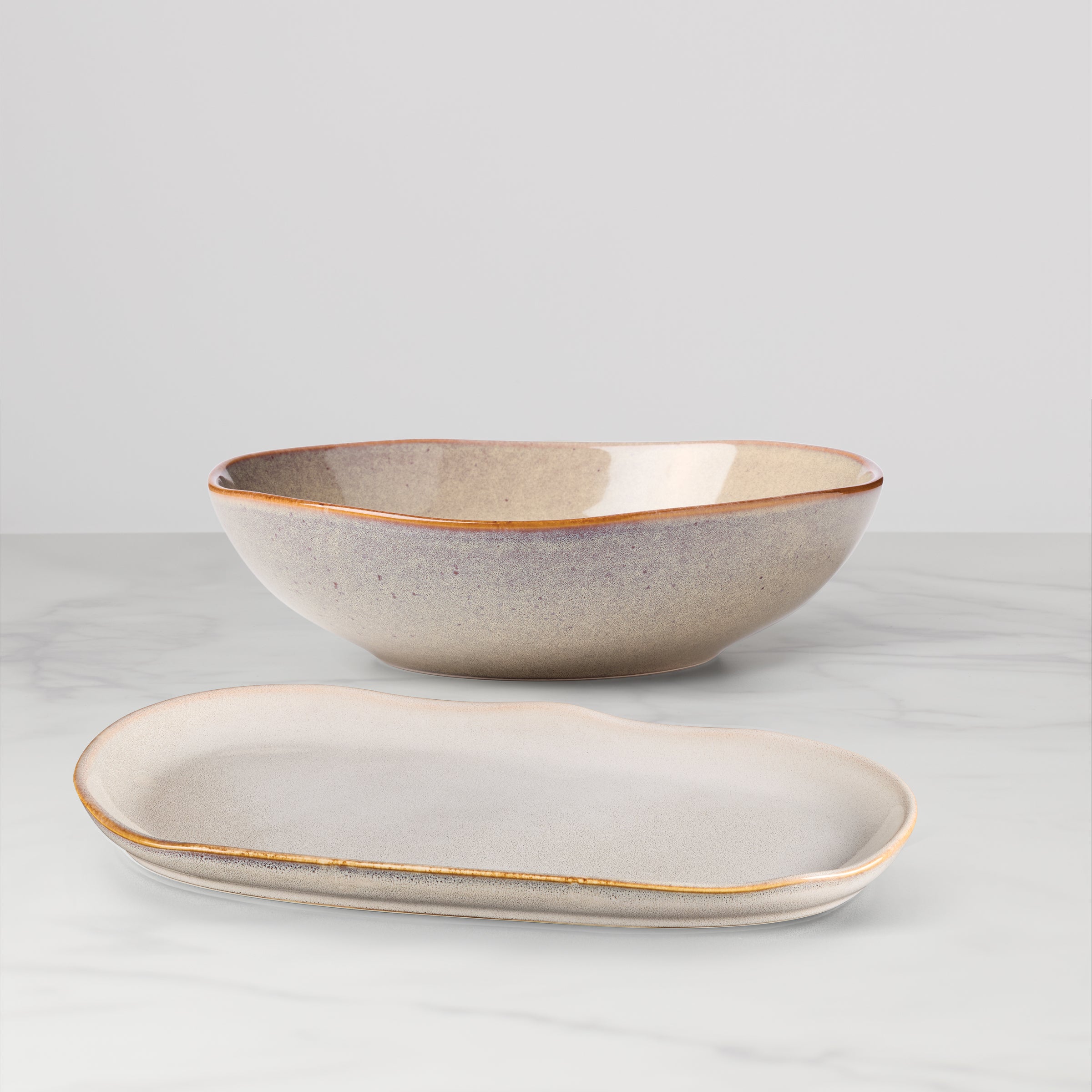 Organic Shades Oatmeal Stoneware Serving Set – 2-Piece Dishwasher Safe
