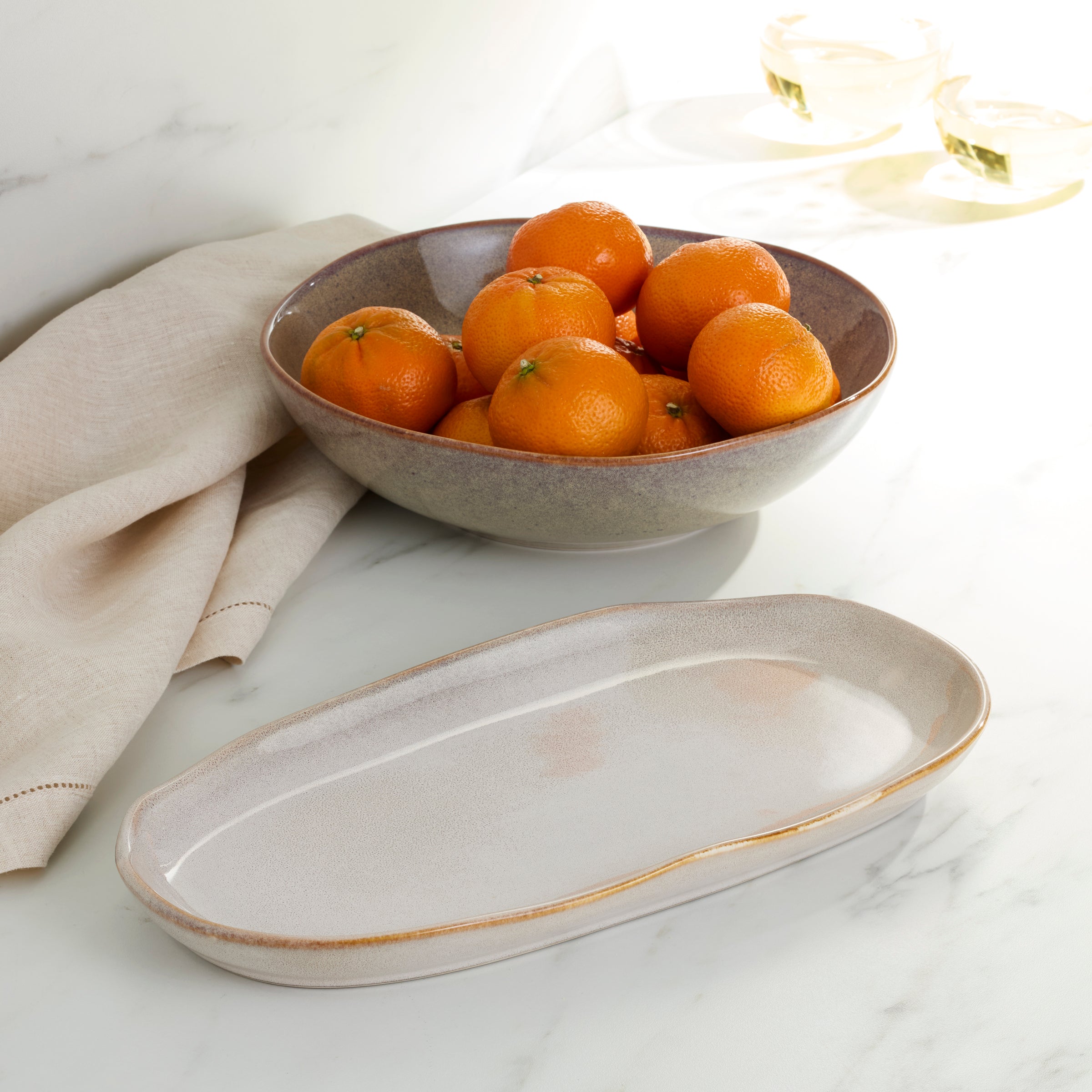 Organic Shades Oatmeal Stoneware Serving Set – 2-Piece Dishwasher Safe