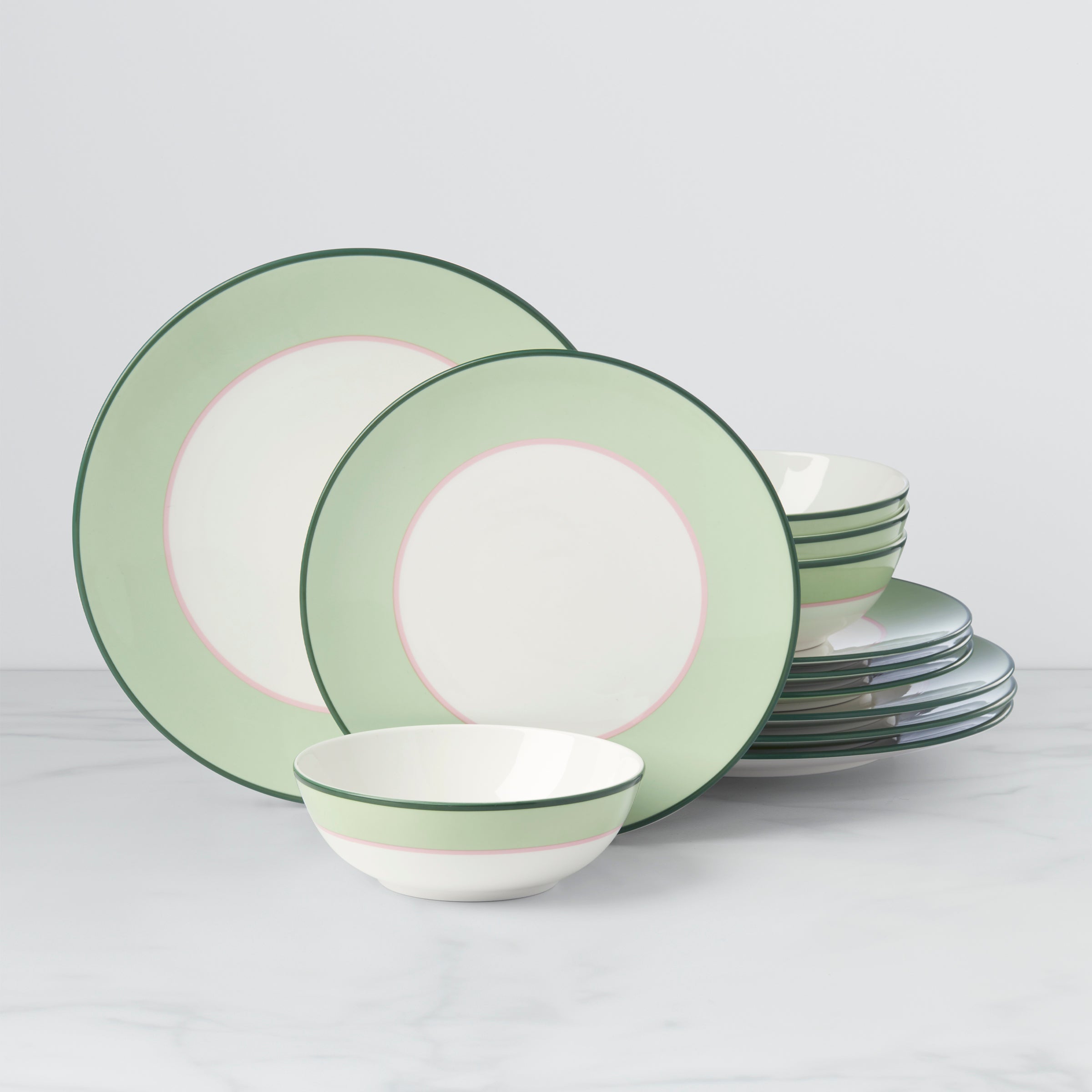 Make It Pop 12-Piece Dinnerware Set in Green & Pink