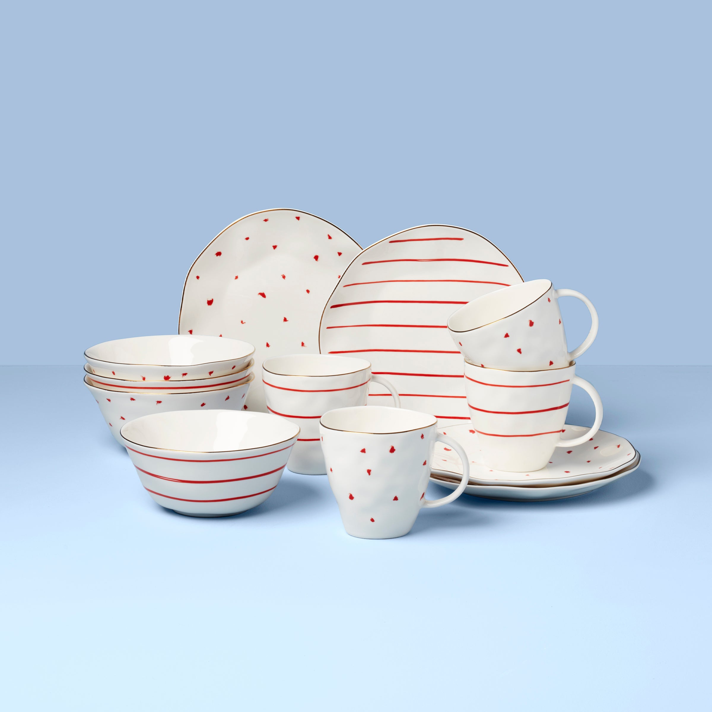 Garnet Bay 12-Piece Porcelain Dessert Set with Gold Trim