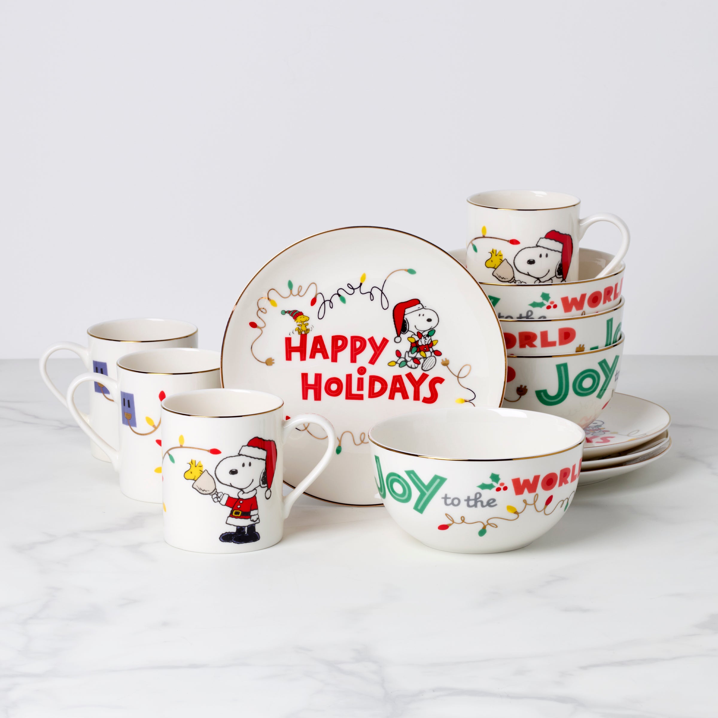 Snoopy Christmas Dessert Plates 12-Piece Holiday Set