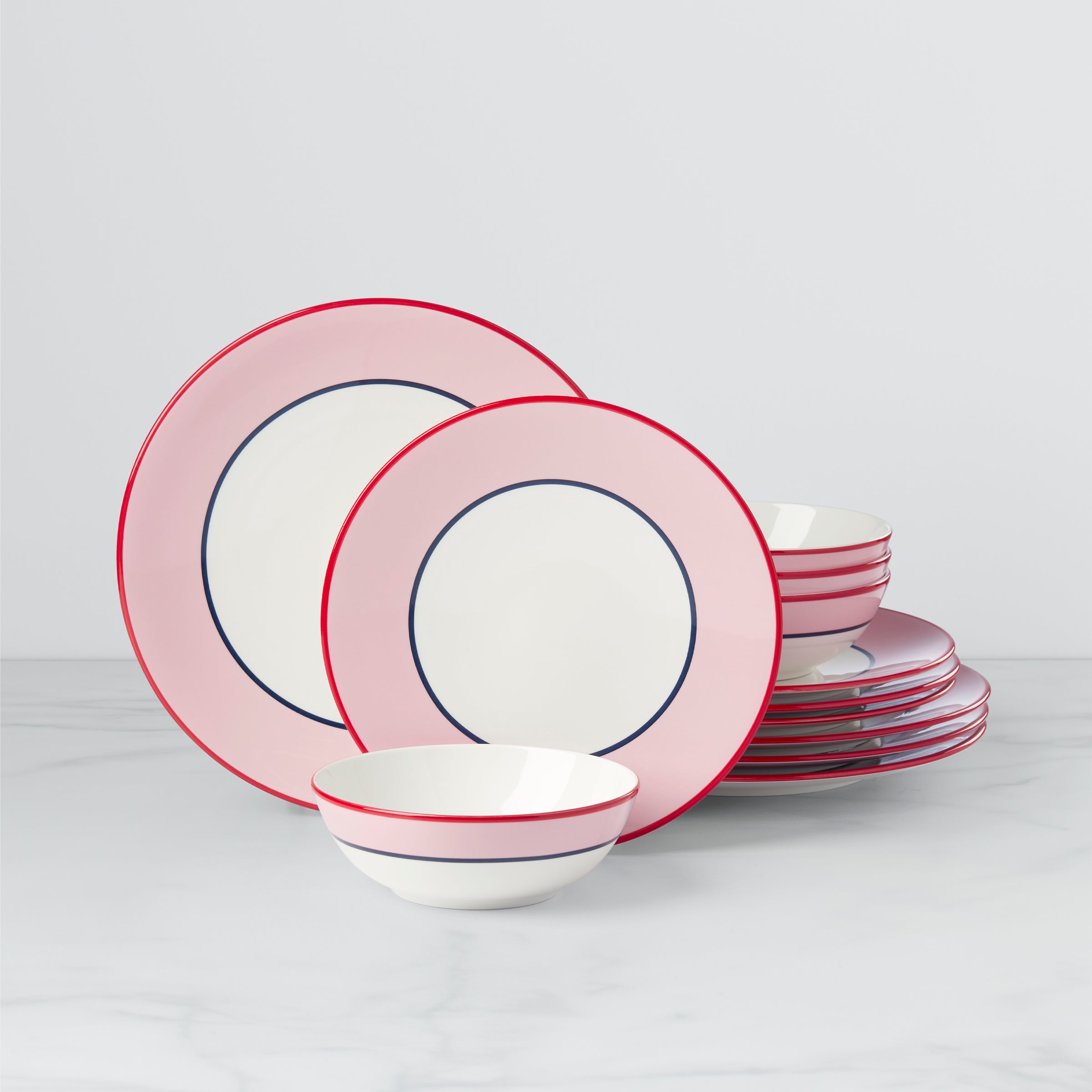 Pink and Navy Dinnerware Set - 12-Piece Make It Pop Collection