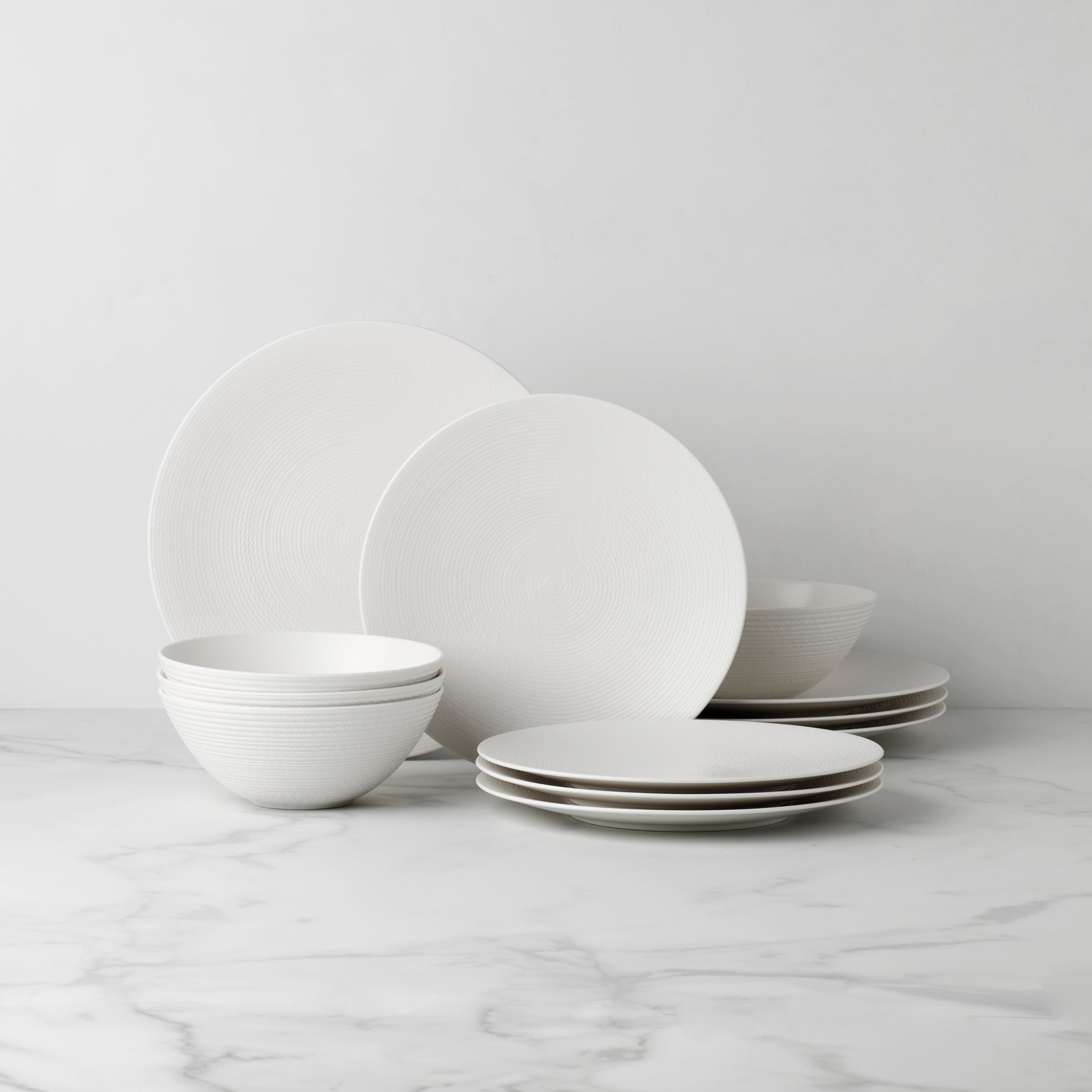 LX Collective 12-Piece White Porcelain Dinnerware Set