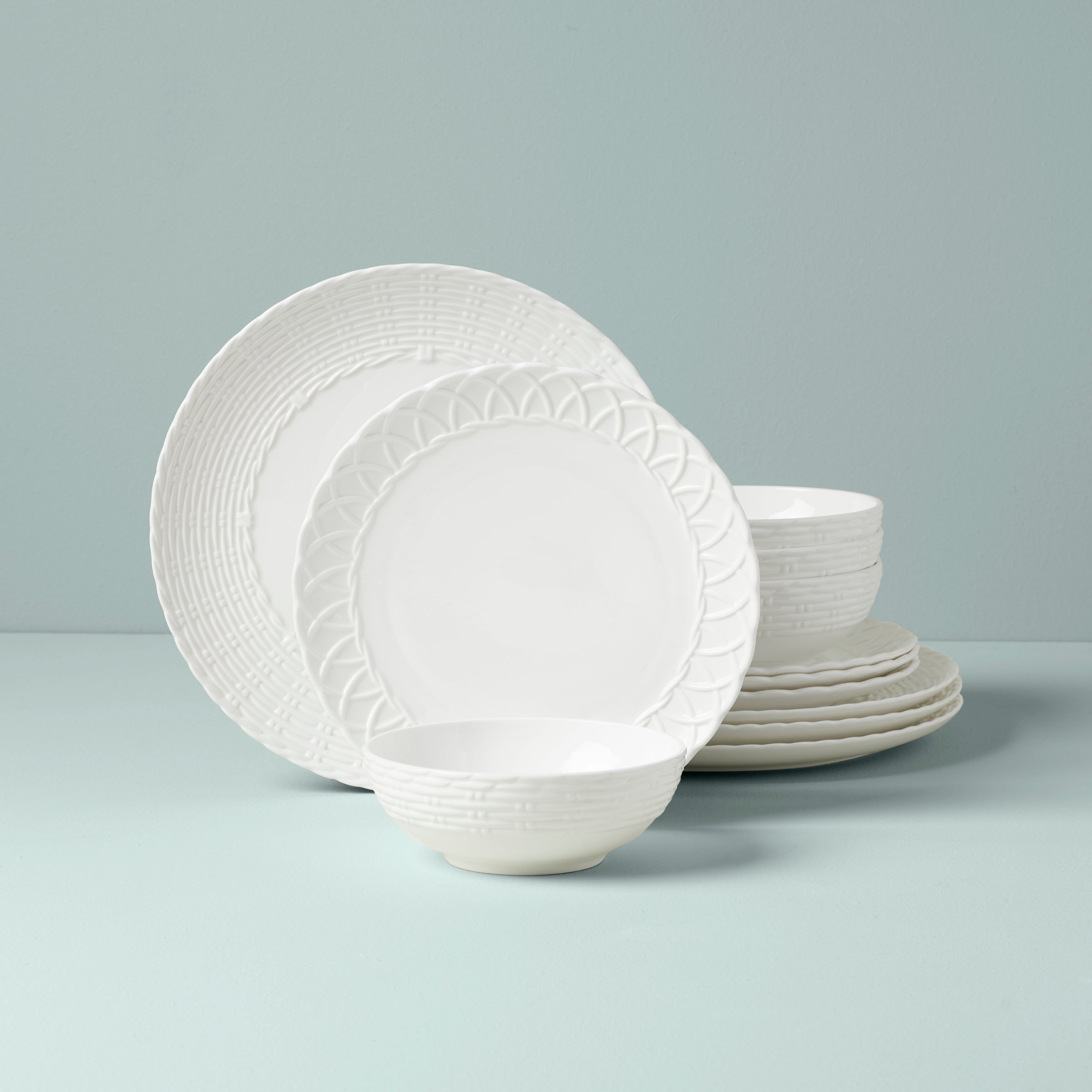 Wicker Creek Bone China Dinnerware Set - 12-Piece Wicker Texture