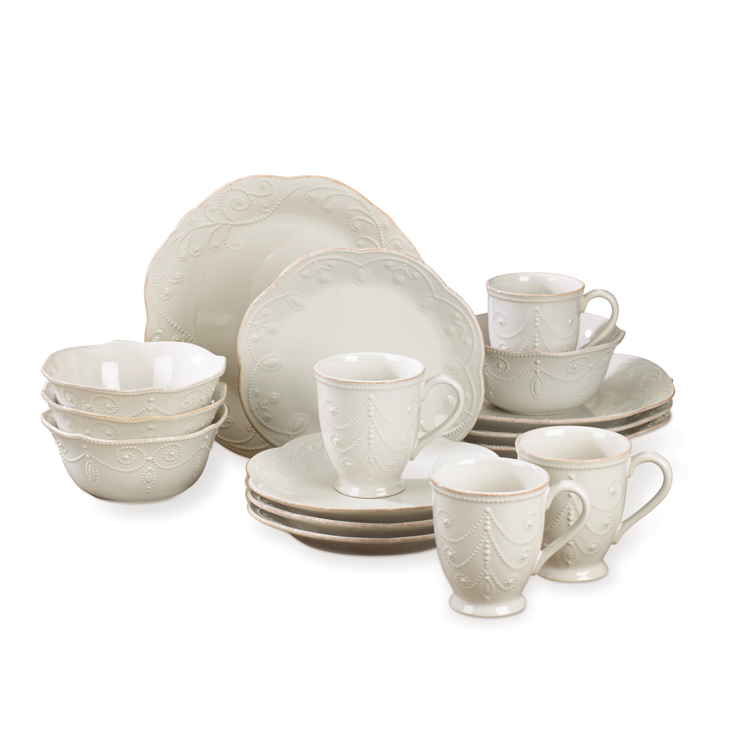 French White Ceramic Dinnerware Set - 16-Piece Scalloped Edge