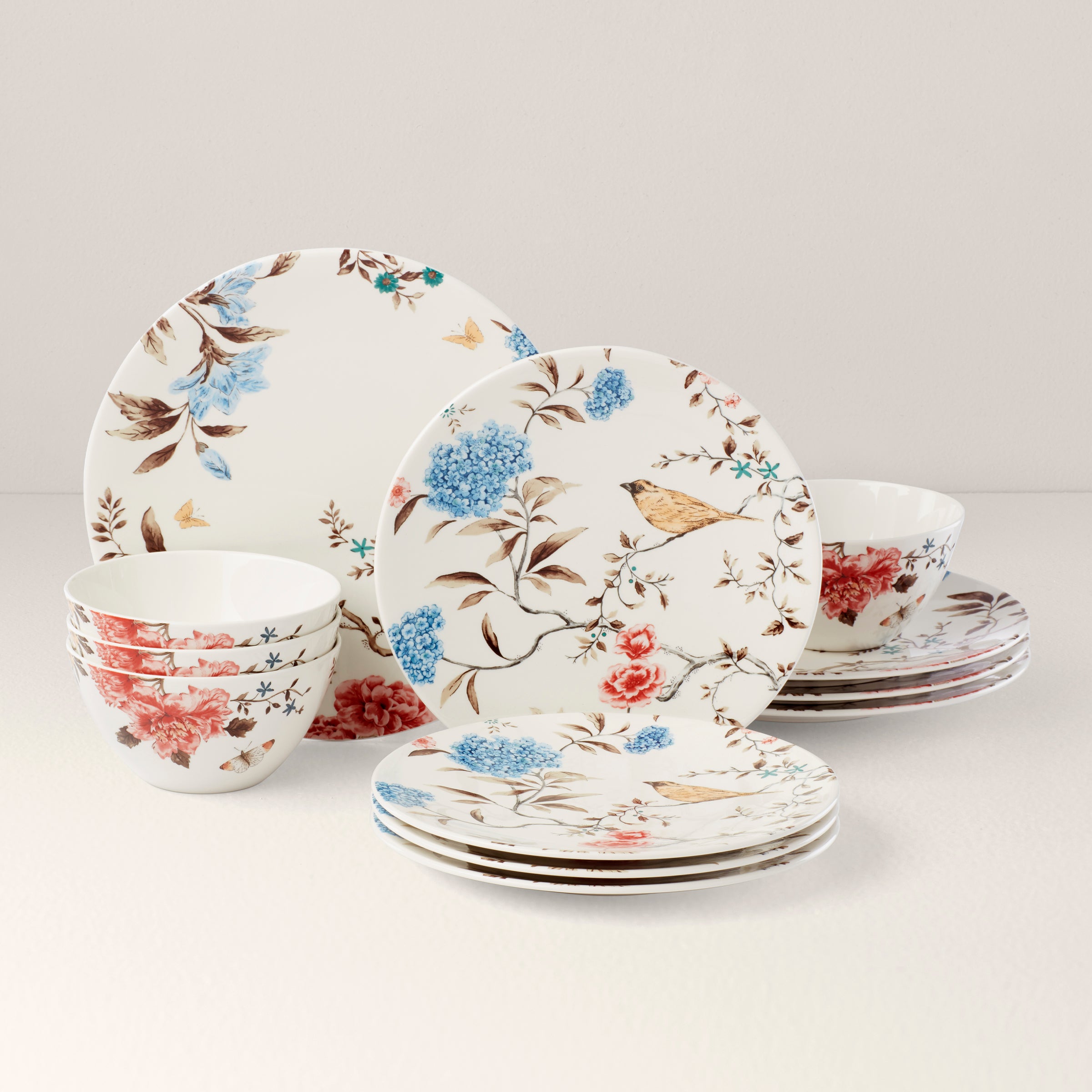 Sprig & Vine Floral Dinnerware Set - 12-Piece English Garden Design