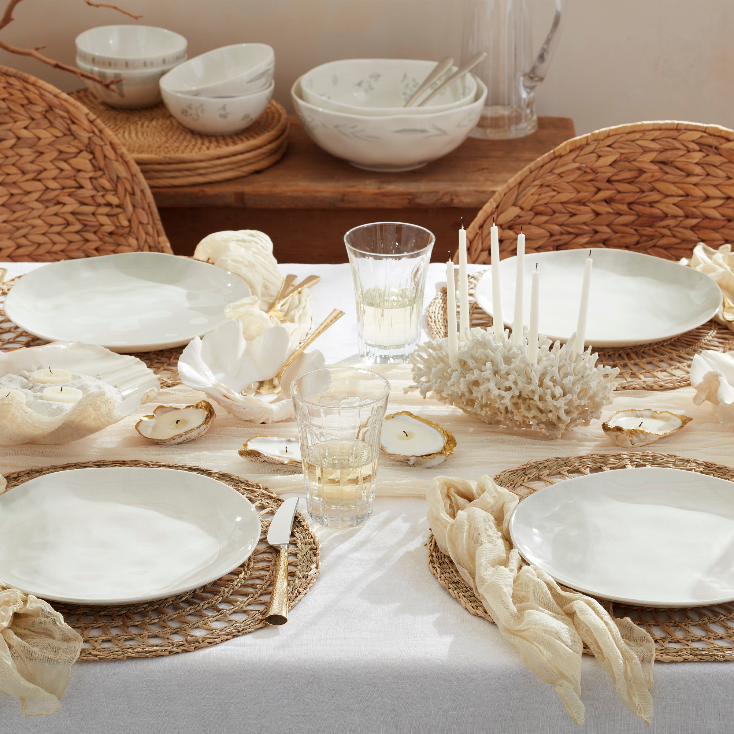 Oyster Bay 12-Piece Porcelain Dinnerware Set with Gray Accents
