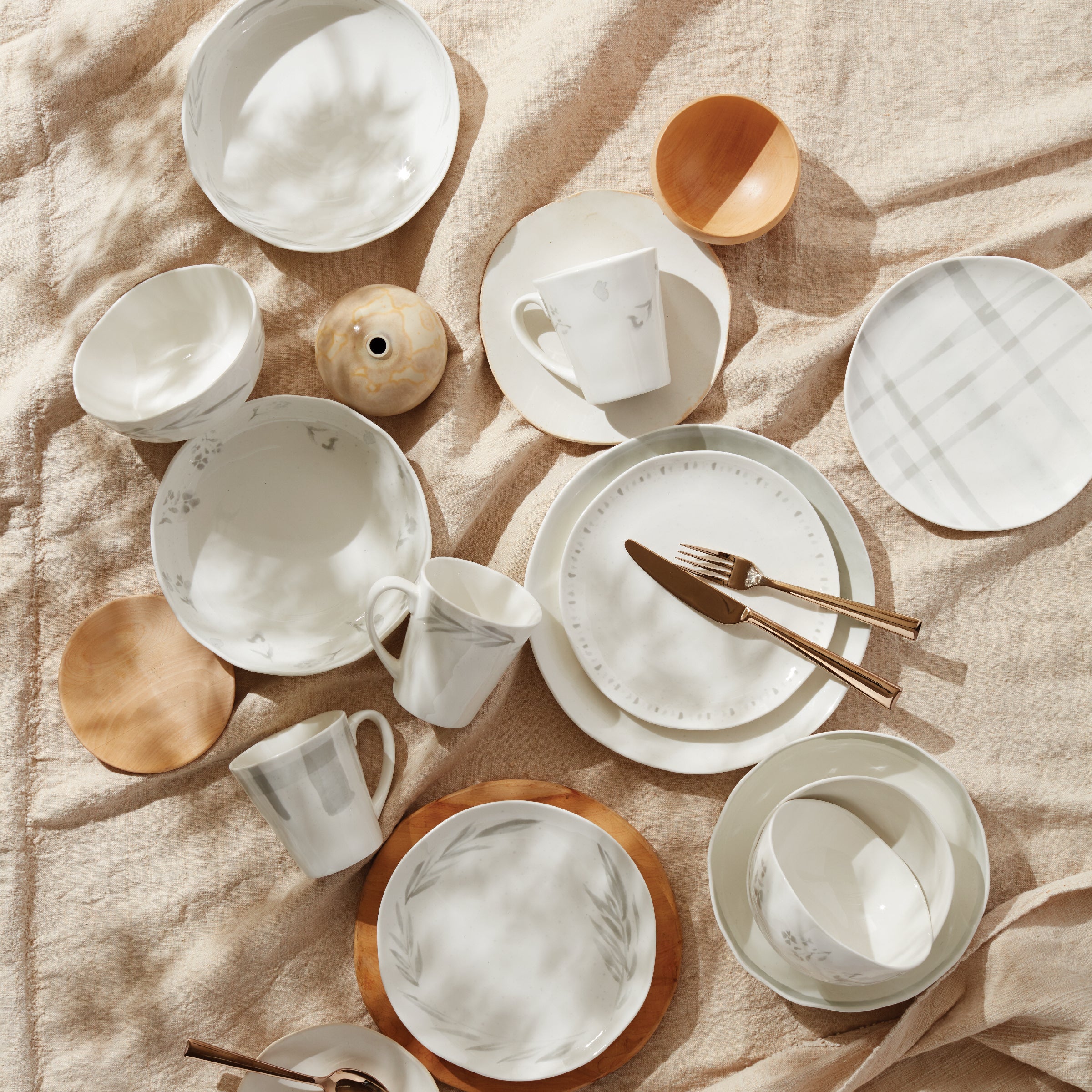 Oyster Bay 12-Piece Porcelain Dinnerware Set with Gray Accents