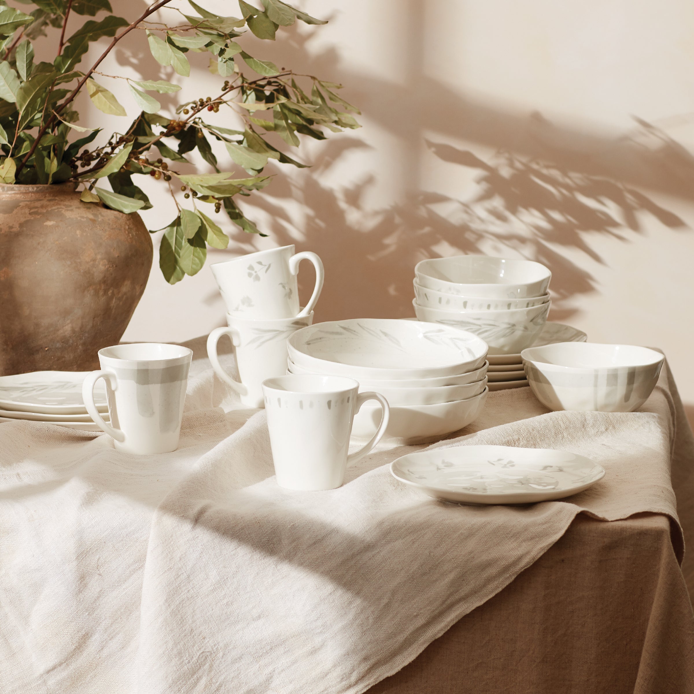 Oyster Bay 12-Piece Porcelain Dinnerware Set with Gray Accents