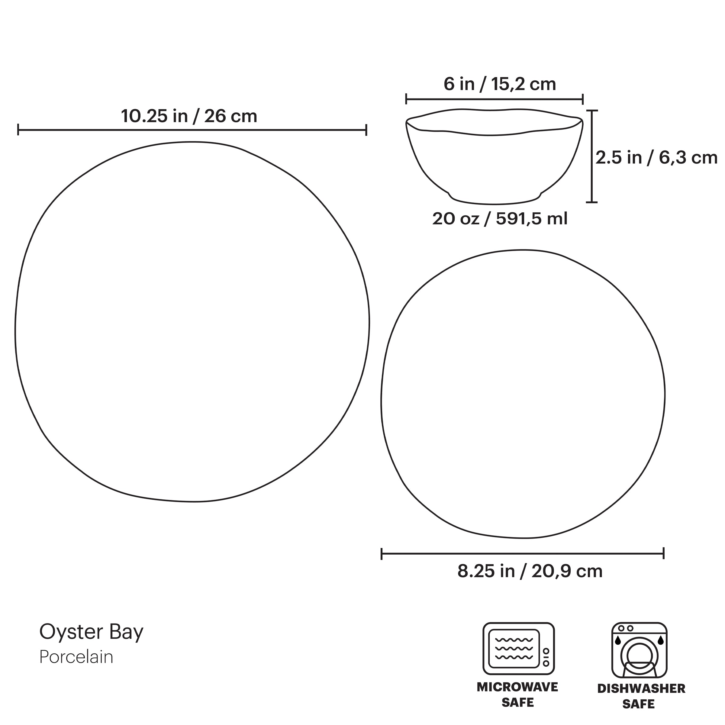 Oyster Bay 12-Piece Porcelain Dinnerware Set with Gray Accents