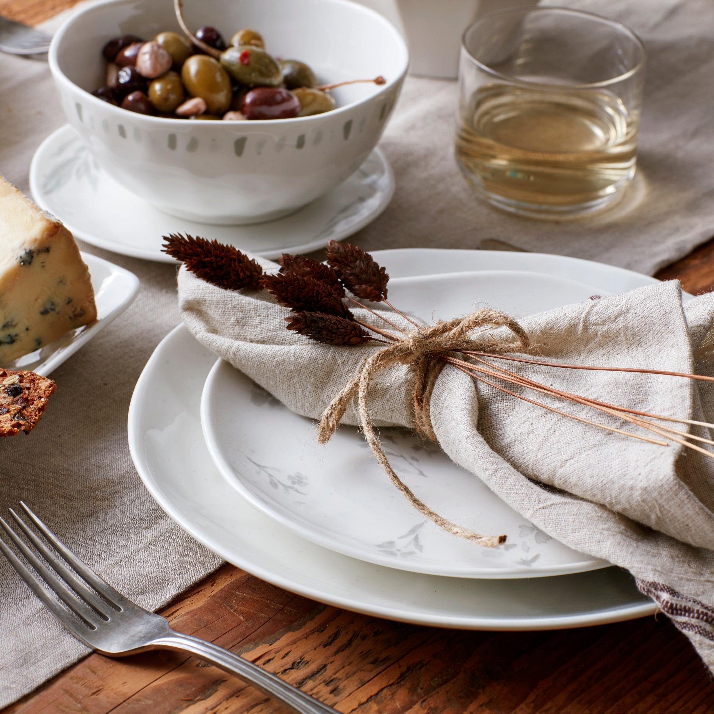 Oyster Bay 12-Piece Porcelain Dinnerware Set with Gray Accents