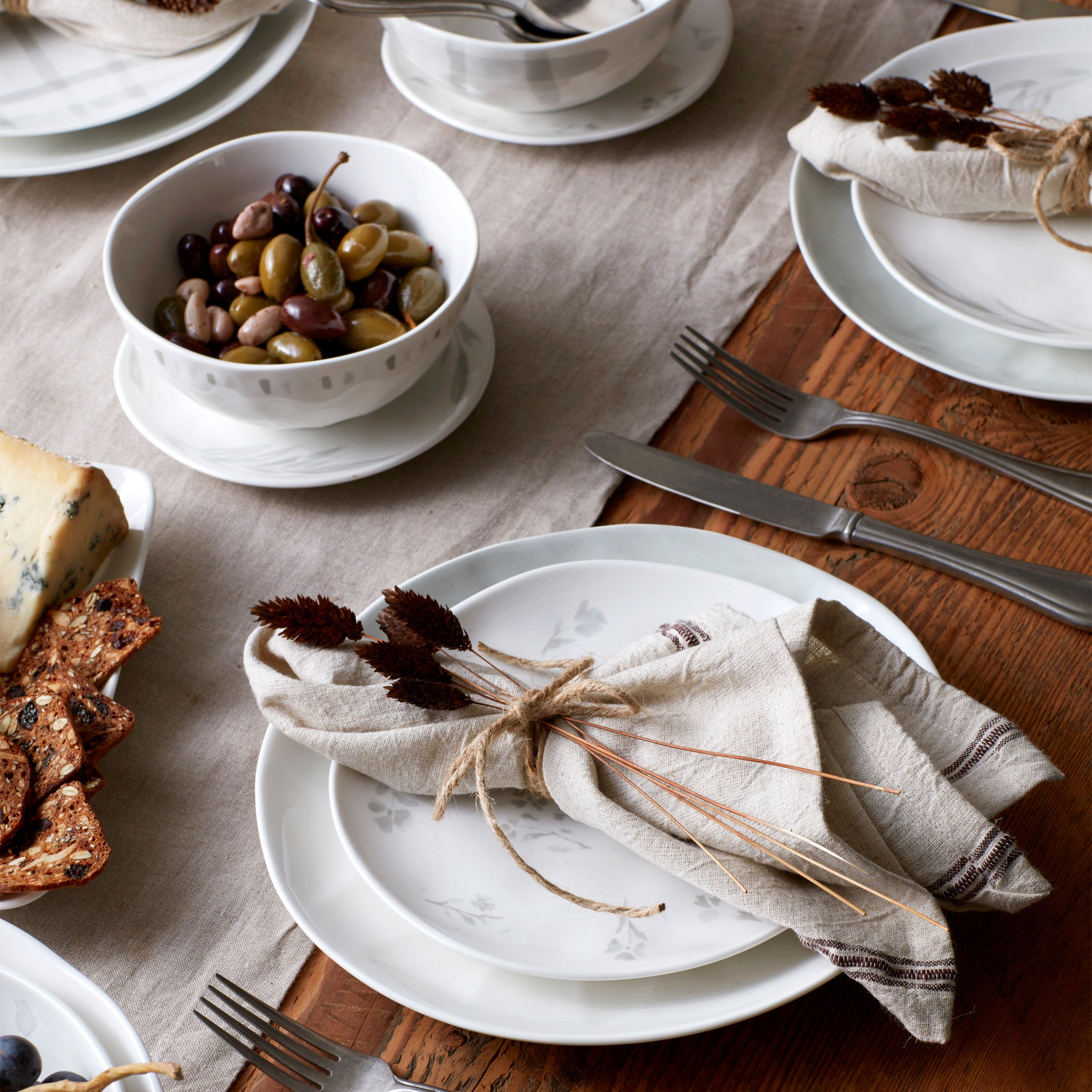 Oyster Bay 12-Piece Porcelain Dinnerware Set with Gray Accents
