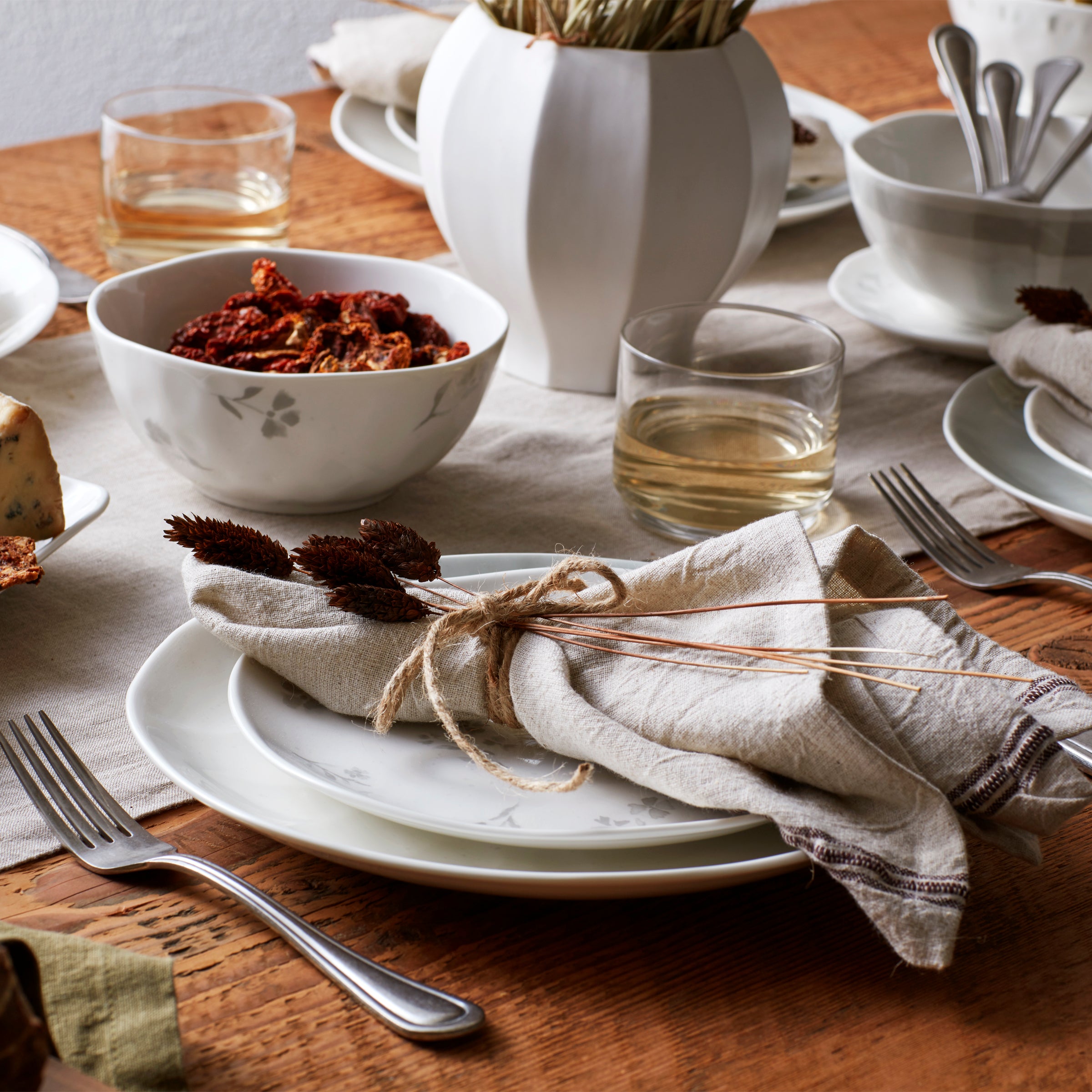 Oyster Bay 12-Piece Porcelain Dinnerware Set with Gray Accents
