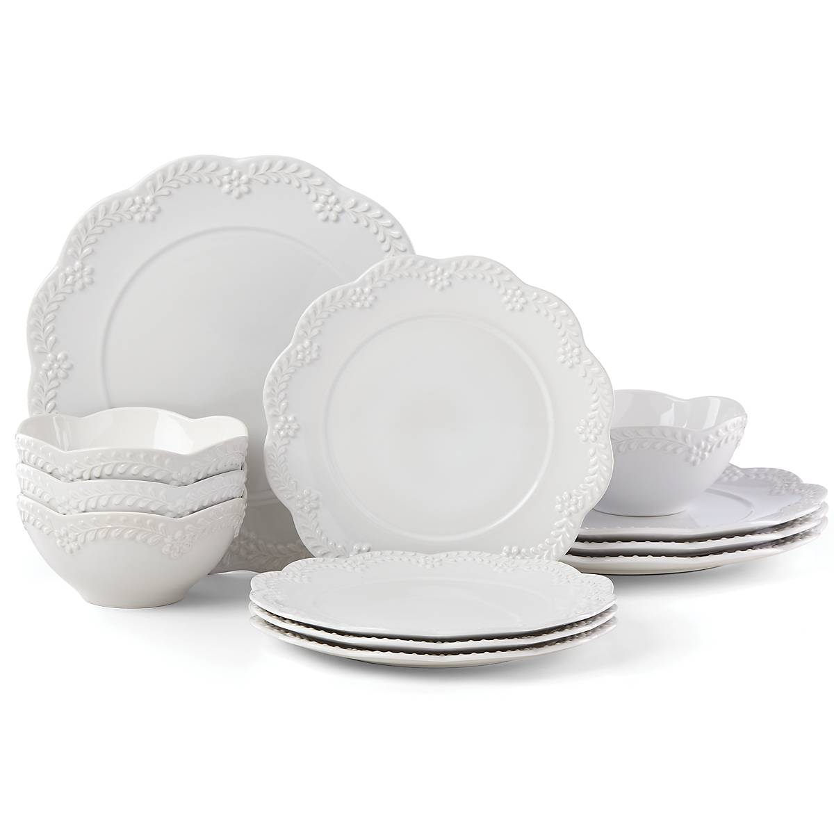 Chelse Muse White Floral 12-Piece Dinnerware Set