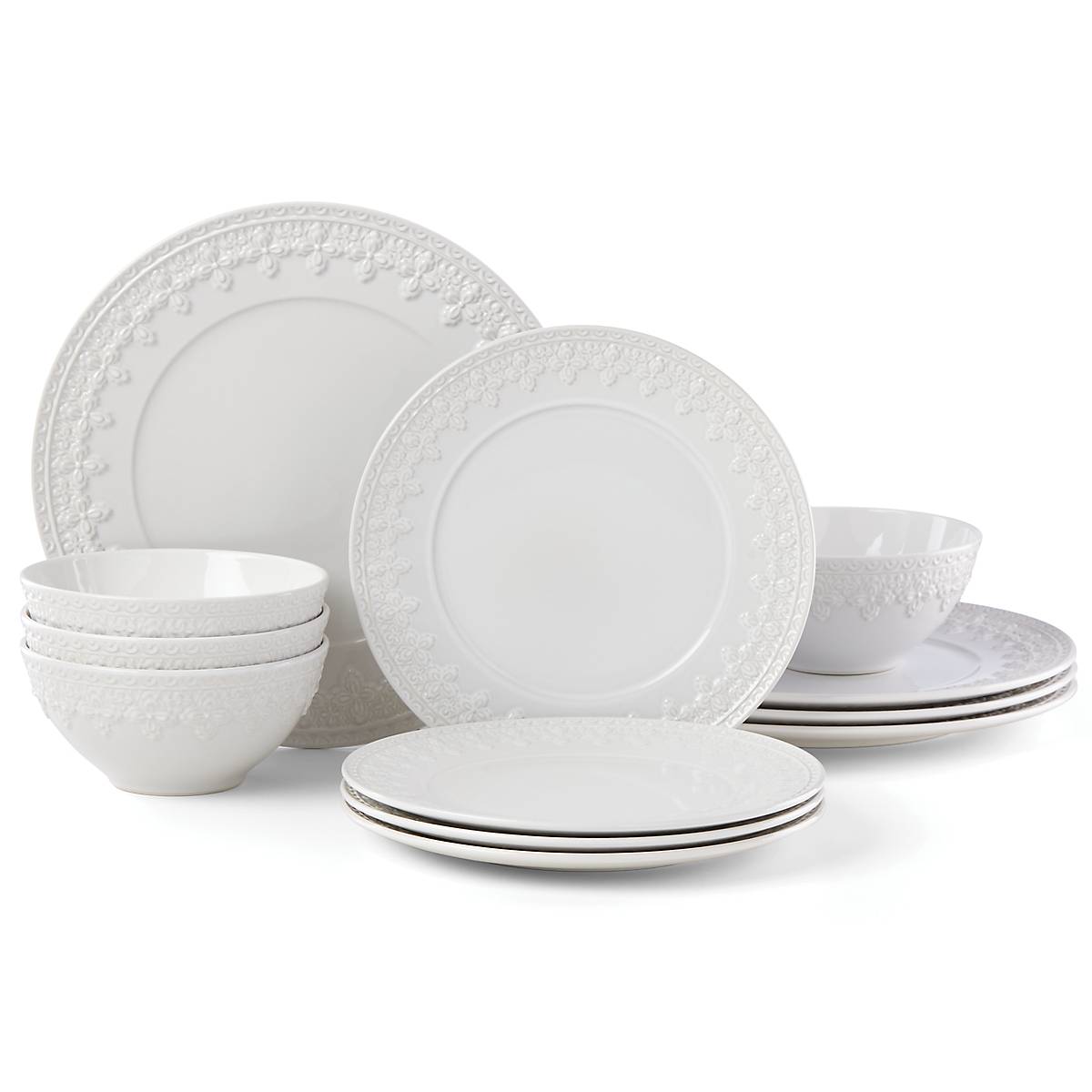 Chelse Muse White Ironstone Dinnerware Set - 12-Piece Fleur Pattern