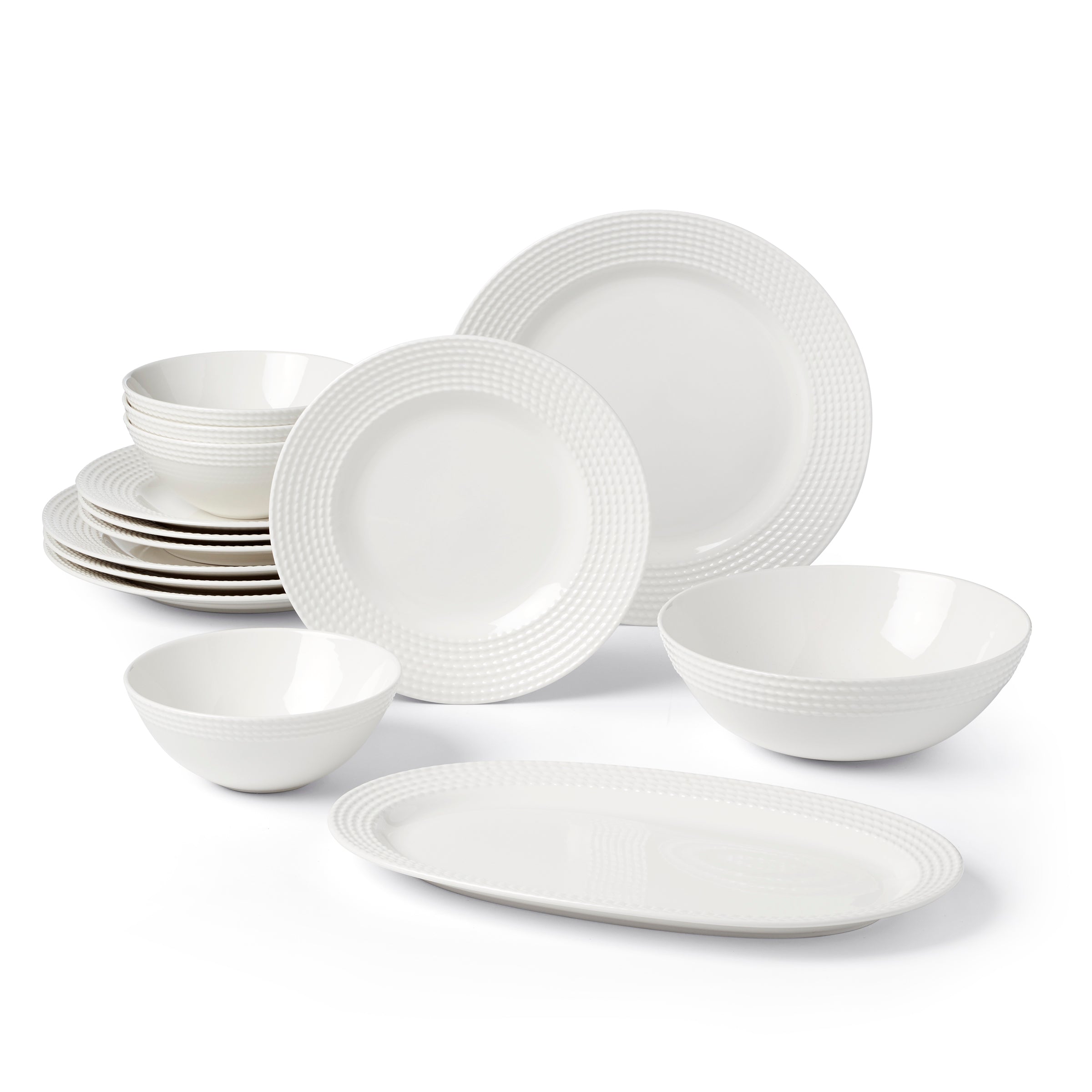 Wickford Porcelain Dinnerware Set - 14-Piece White with Rope Design