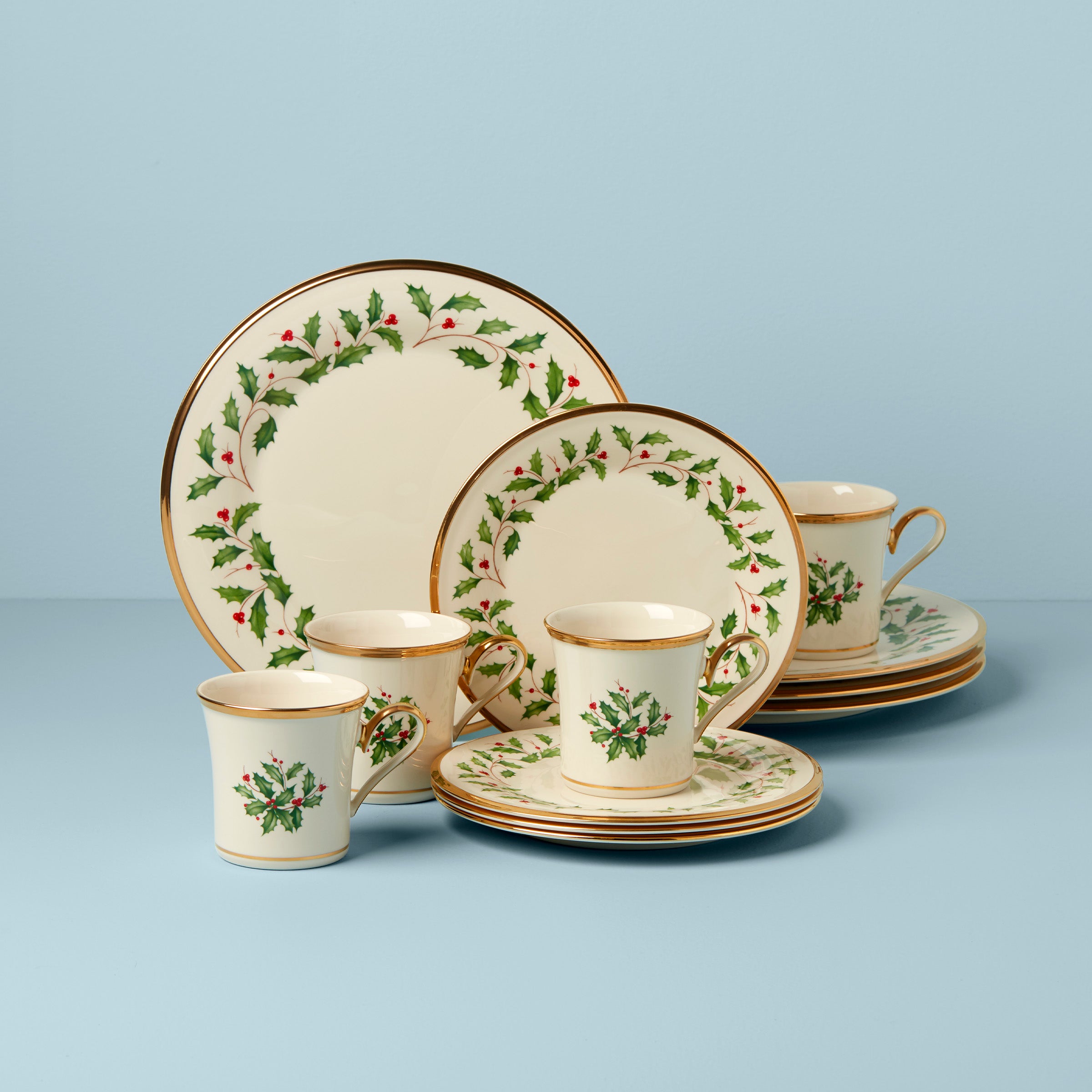 Porcelain Holiday Dinnerware Set with Gold Accents - 12-Piece
