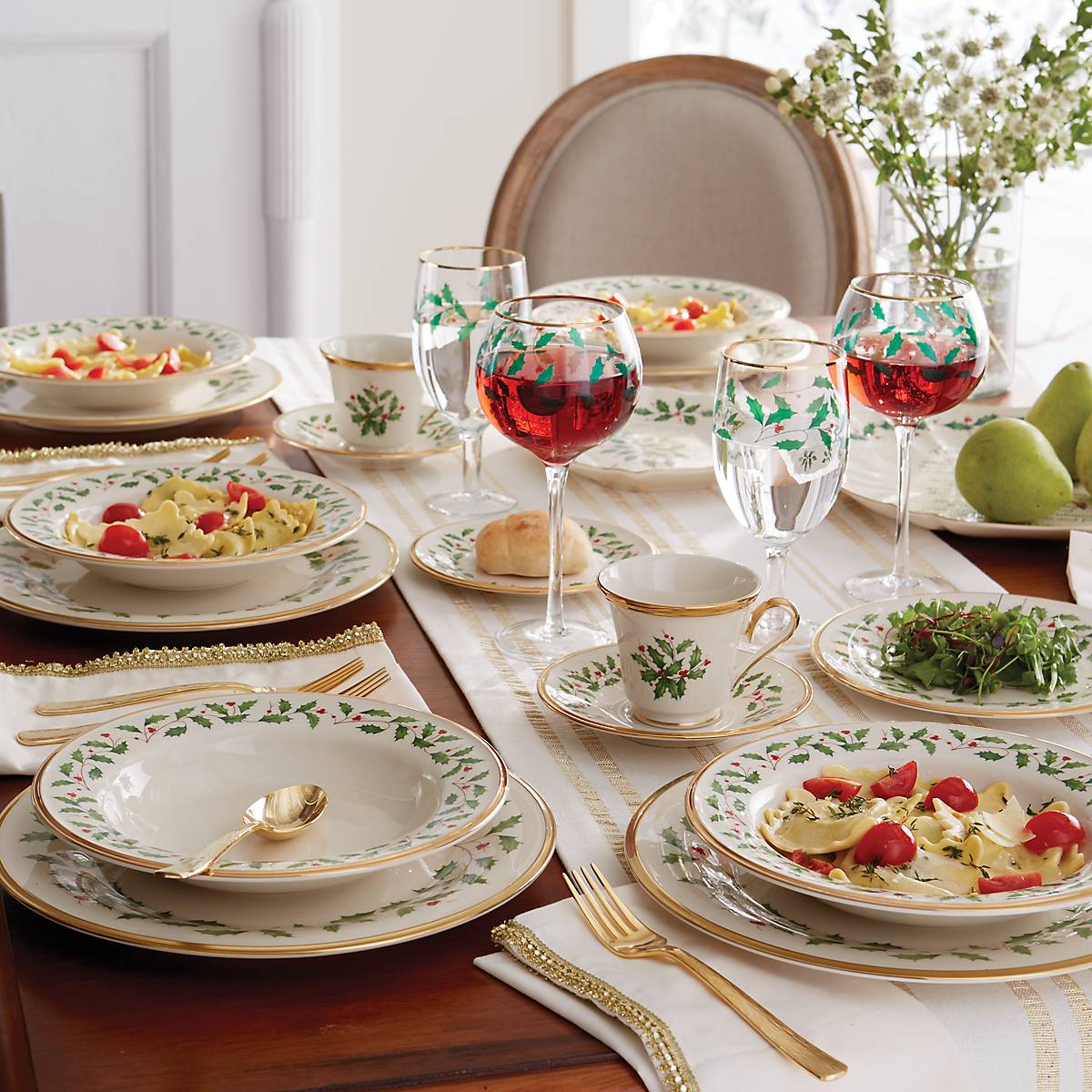 Porcelain Holiday Dinnerware Set with Gold Accents - 12-Piece