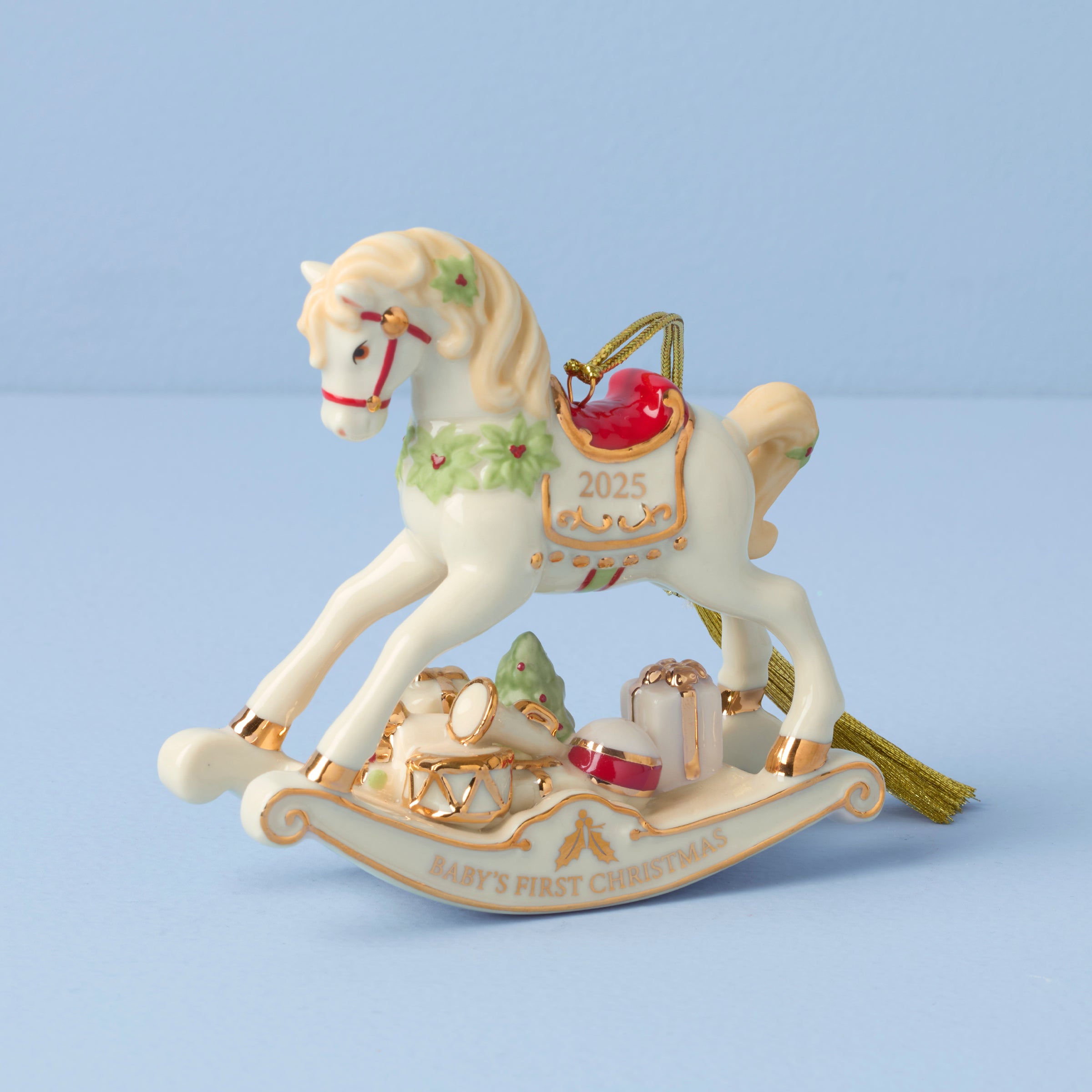 2025 Baby's First Christmas Rocking Horse Ornament with Gold Accents