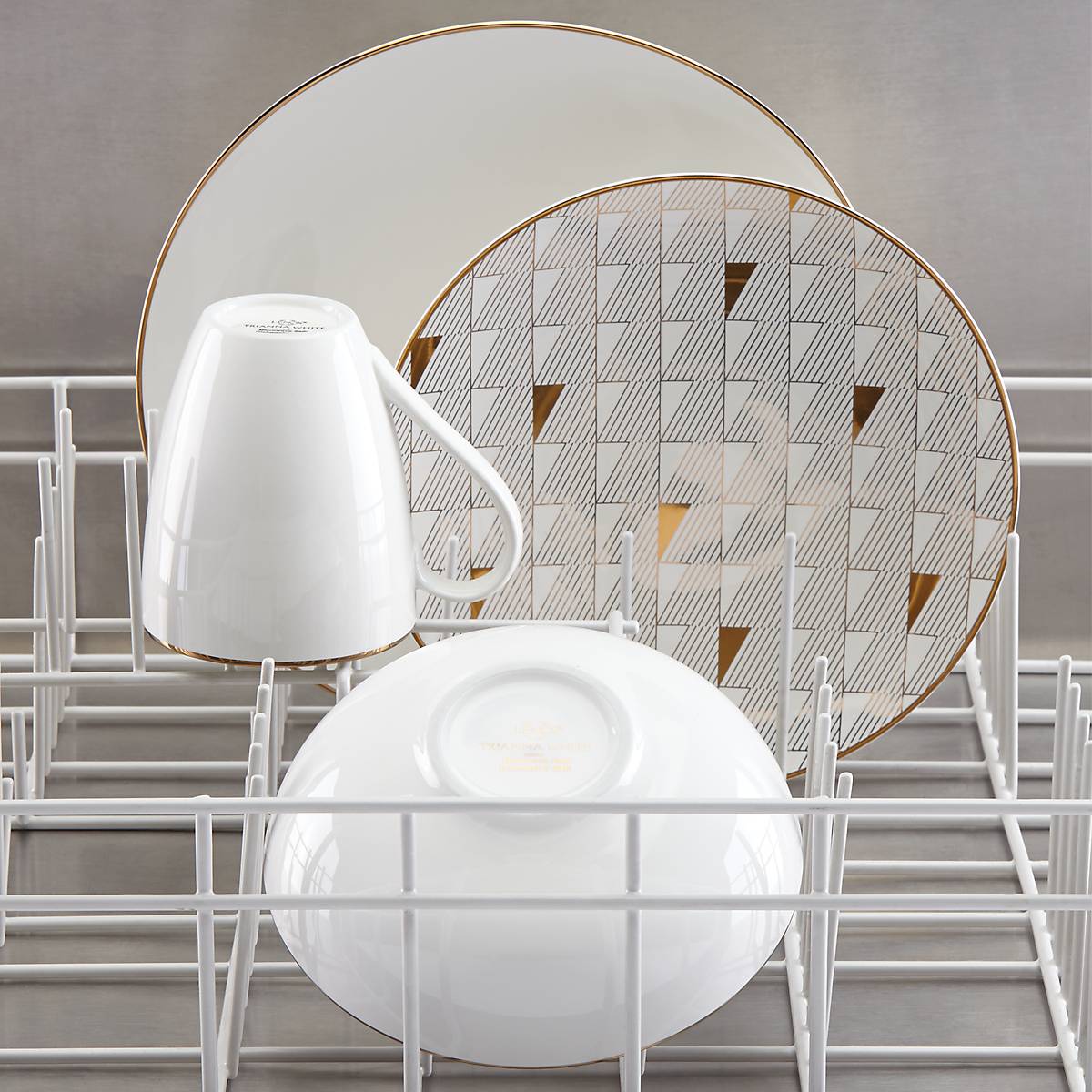 Trianna 12-Piece White Dinnerware Set with Gold Accents - Microwave & Dishwasher Safe