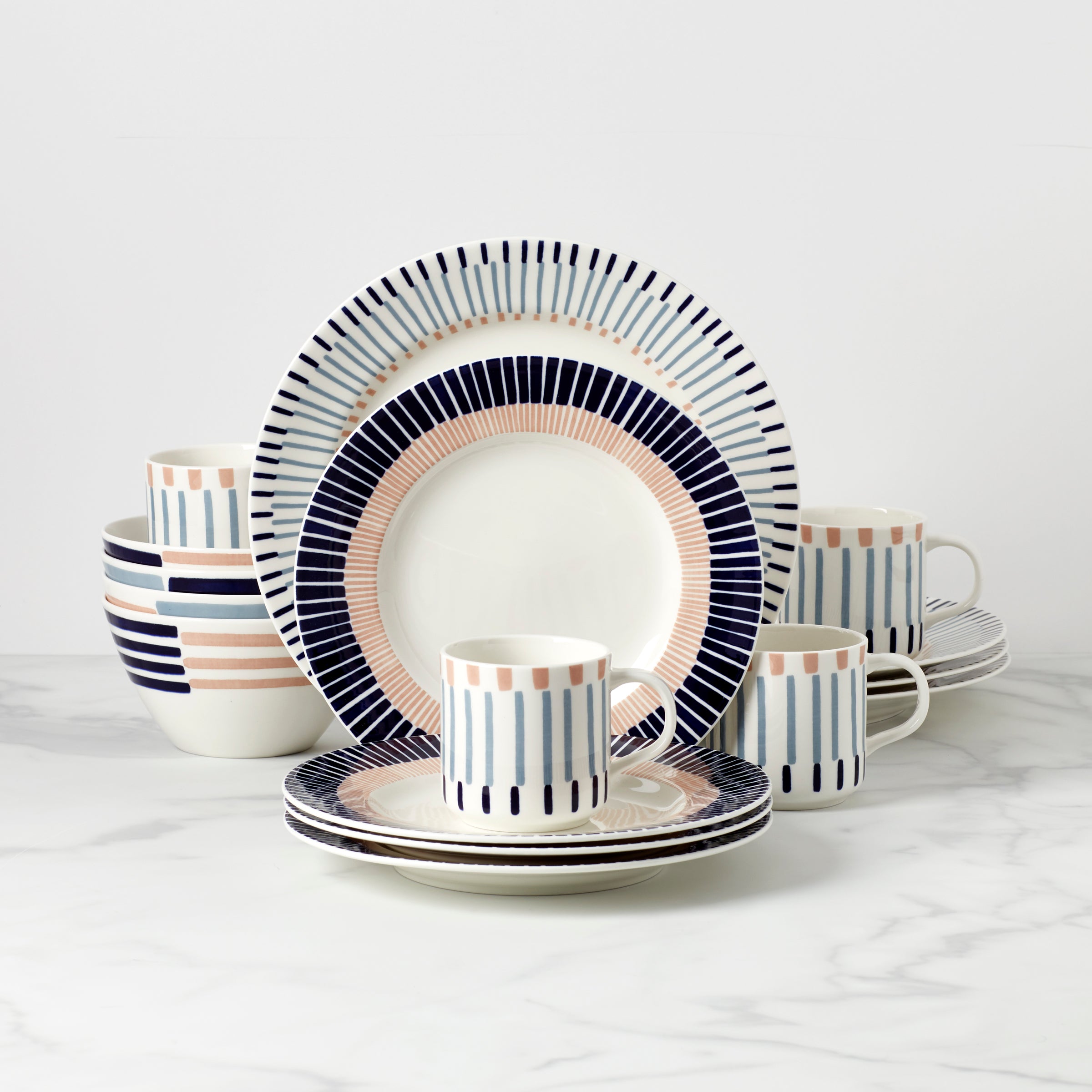 Kate Spade Brook Lane 16-Piece Porcelain Dinnerware Set - Striped & Dishwasher Safe