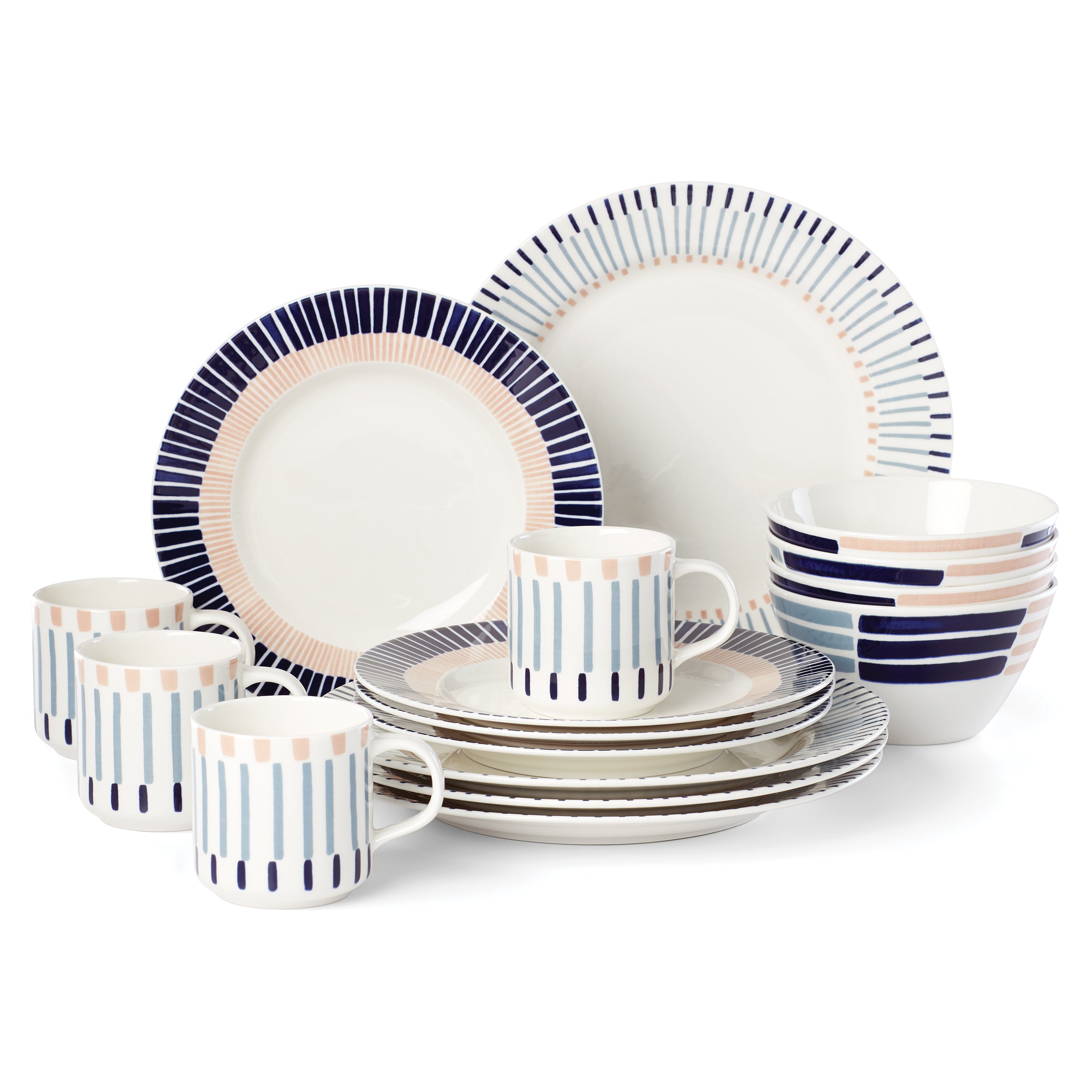 Kate Spade Brook Lane 16-Piece Porcelain Dinnerware Set - Striped & Dishwasher Safe