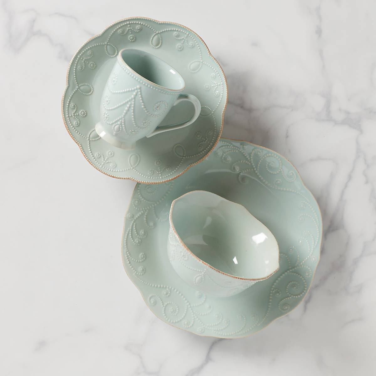 French Blue Pearl Stoneware Dinnerware Set - 4-Piece Place Setting