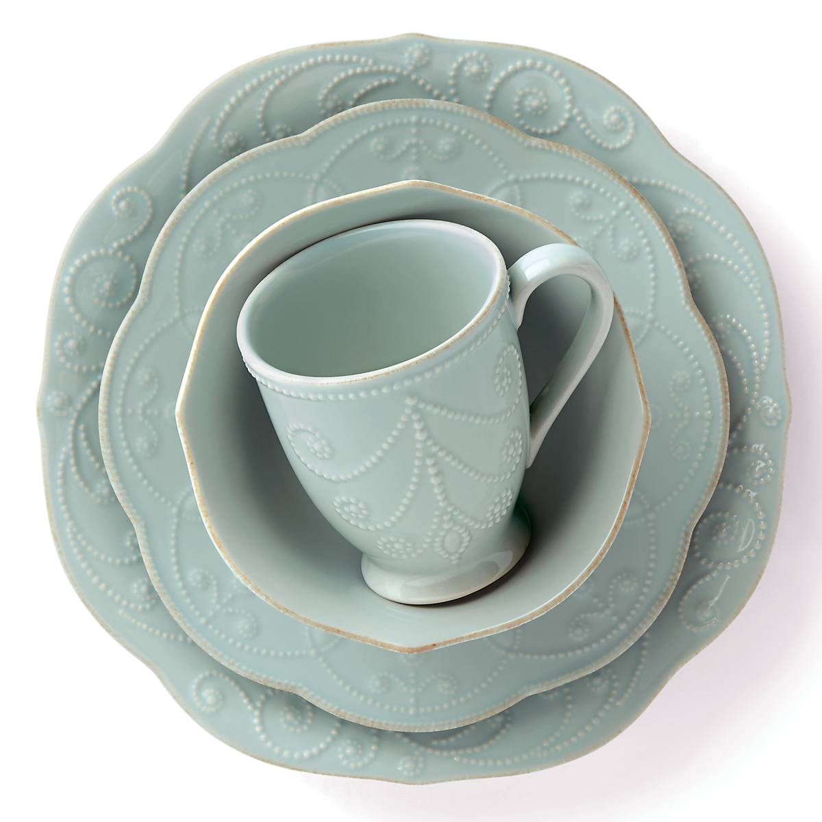 French Blue Pearl Stoneware Dinnerware Set - 4-Piece Place Setting