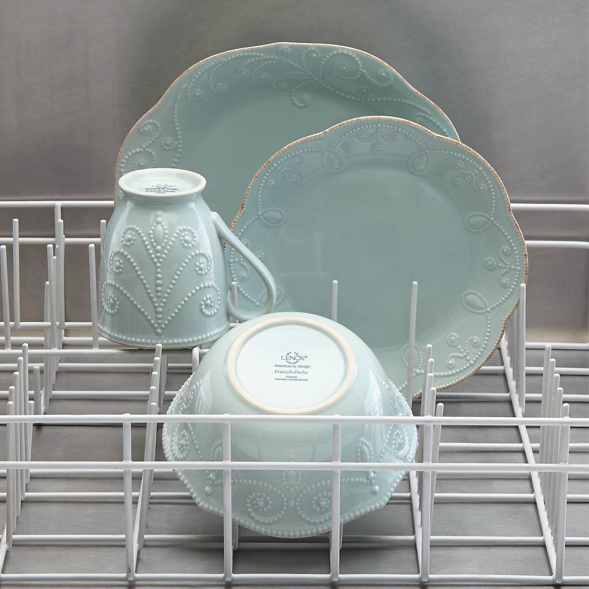 French Blue Pearl Stoneware Dinnerware Set - 4-Piece Place Setting