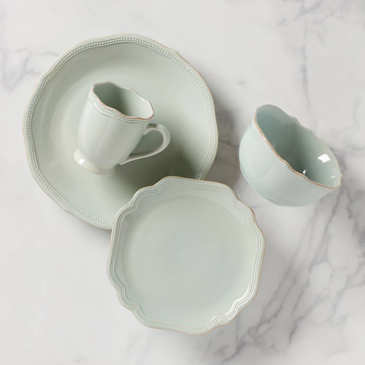 Ice Blue French Perle Bead Ceramic Dinnerware Set - 4-Piece Place Setting