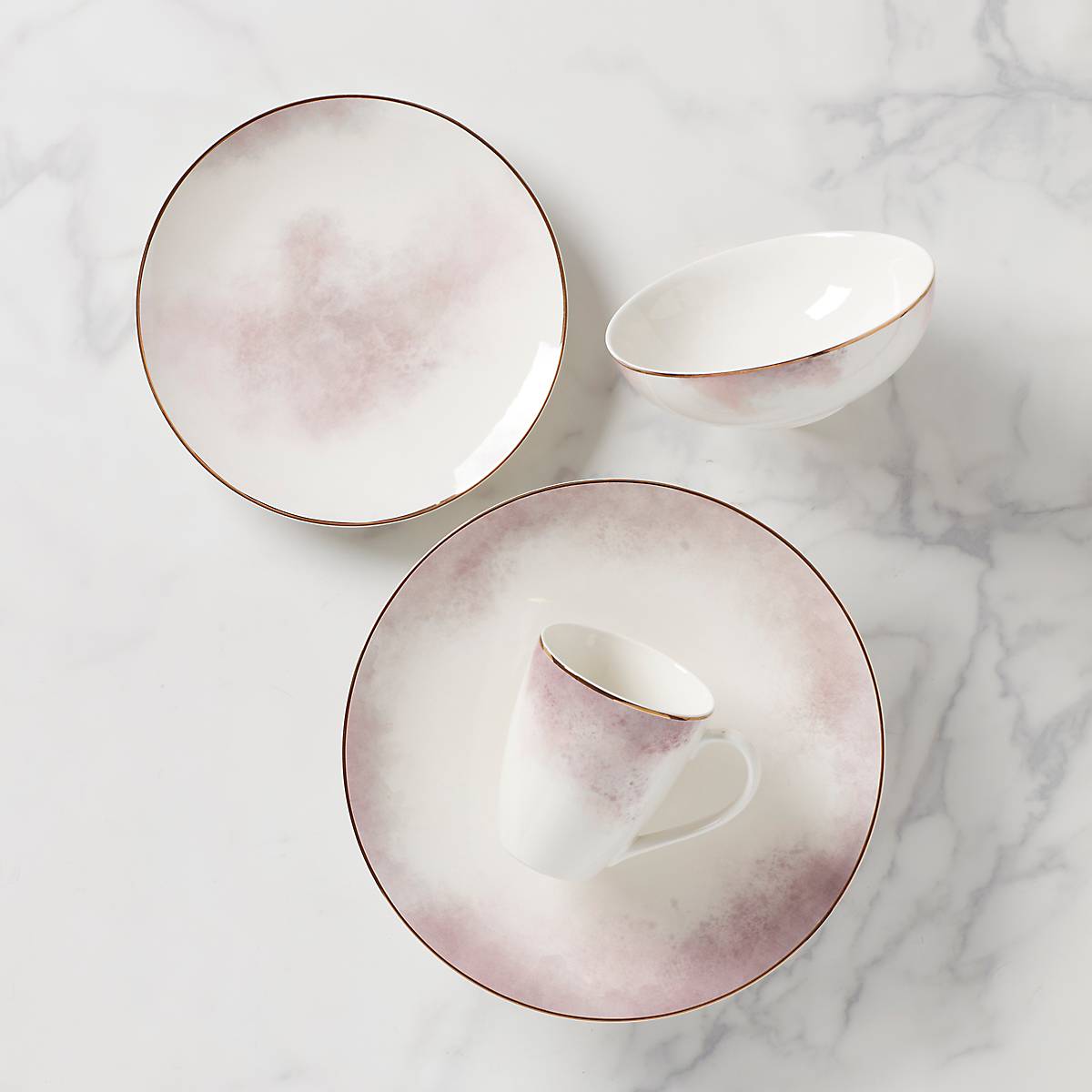 Trianna Salaria Distressed Pink & Grey Ceramic Dinnerware Set - 4-Piece Place Setting