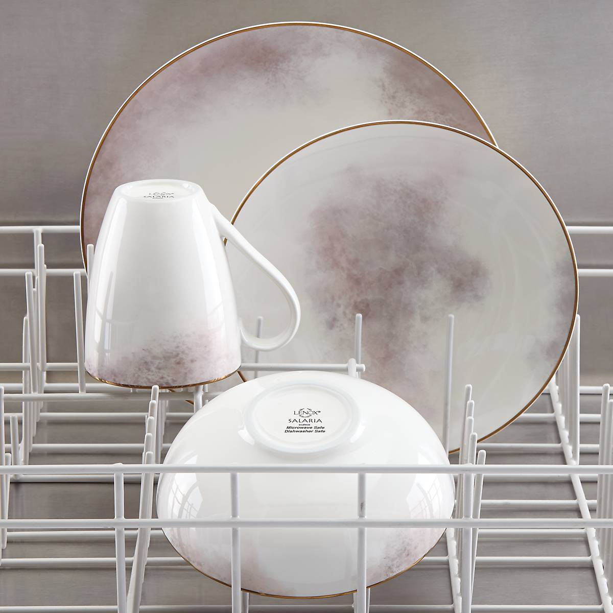 Trianna Salaria Distressed Pink & Grey Ceramic Dinnerware Set - 4-Piece Place Setting