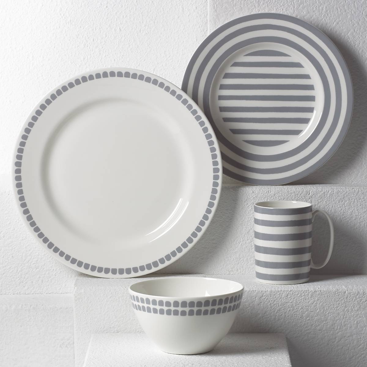 Charlotte Street Grey North 4-Piece Porcelain Dinnerware Set