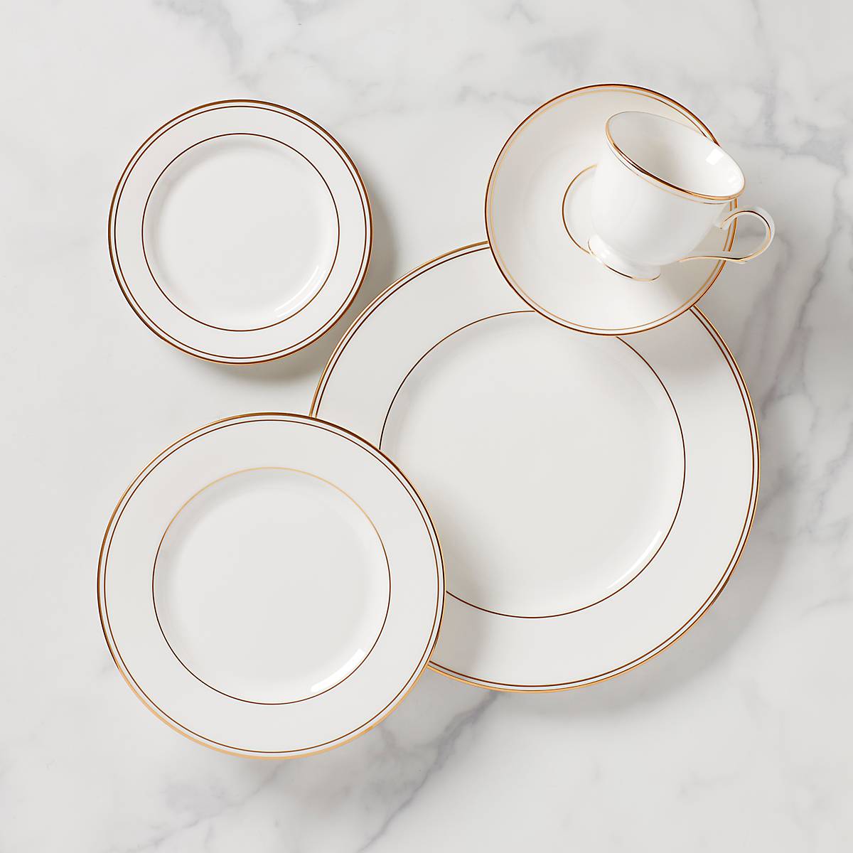 Federal Gold Porcelain Dinnerware Set - 5-Piece Place Setting with 24K Gold Accents