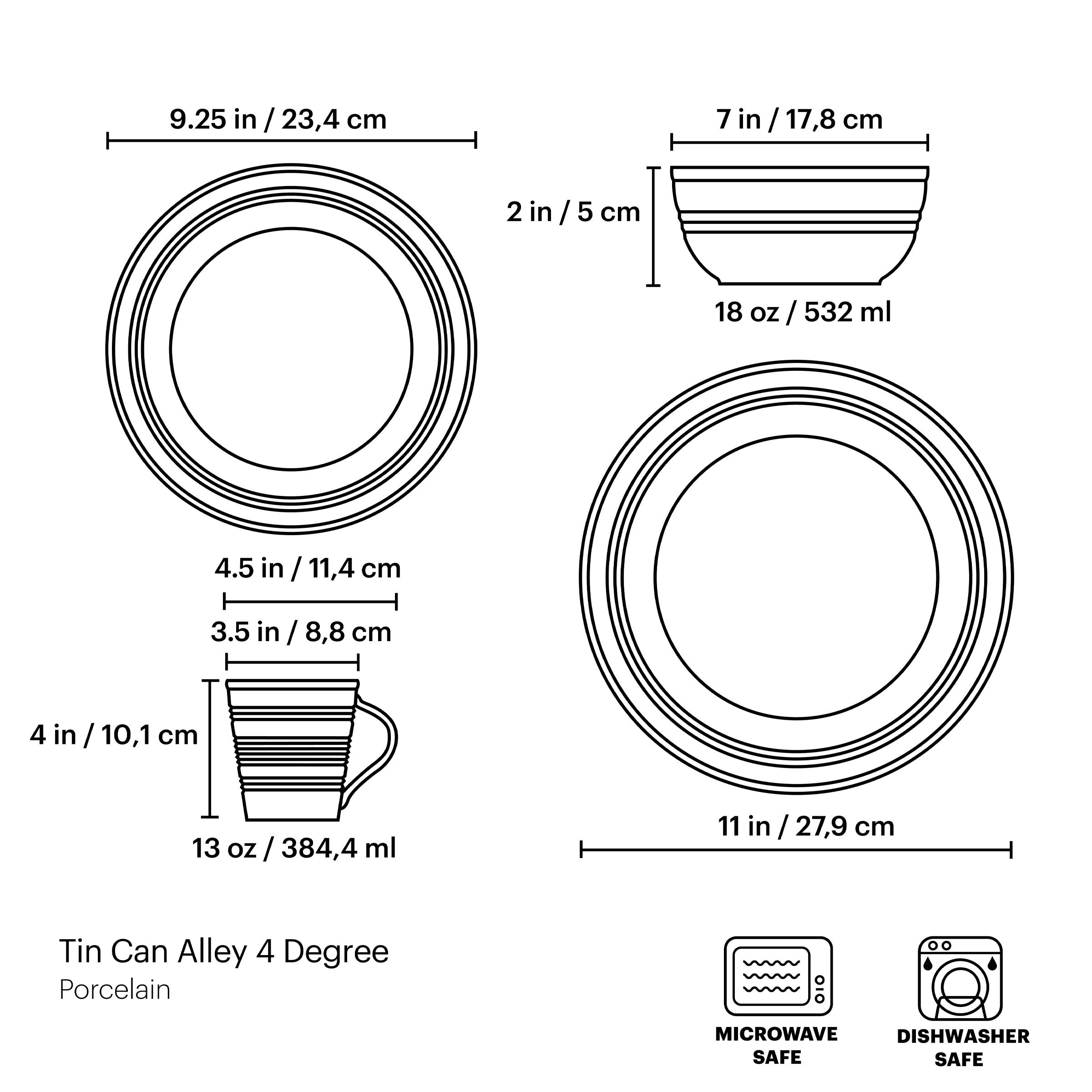 Tin Can Alley 4-Piece Dinnerware Set - Microwave & Dishwasher Safe