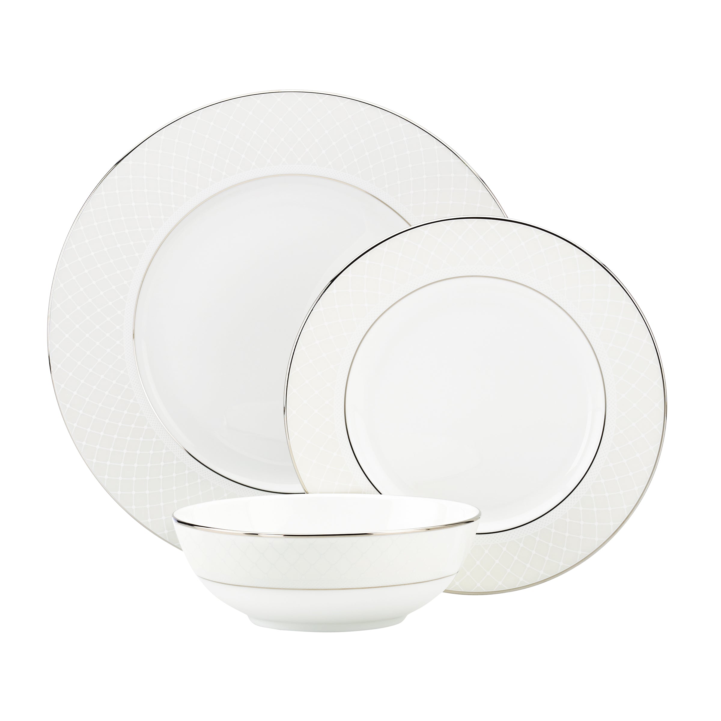 Venetian Lace Bone China Place Setting - Platinum Trim 3-Piece Set