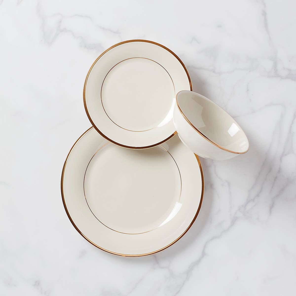 24K Gold Accent Porcelain Dinnerware Set - 3-Piece Place Setting