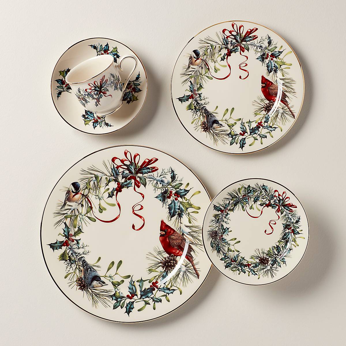 Winter Greetings Porcelain Dinnerware Set with 24k Gold Accents