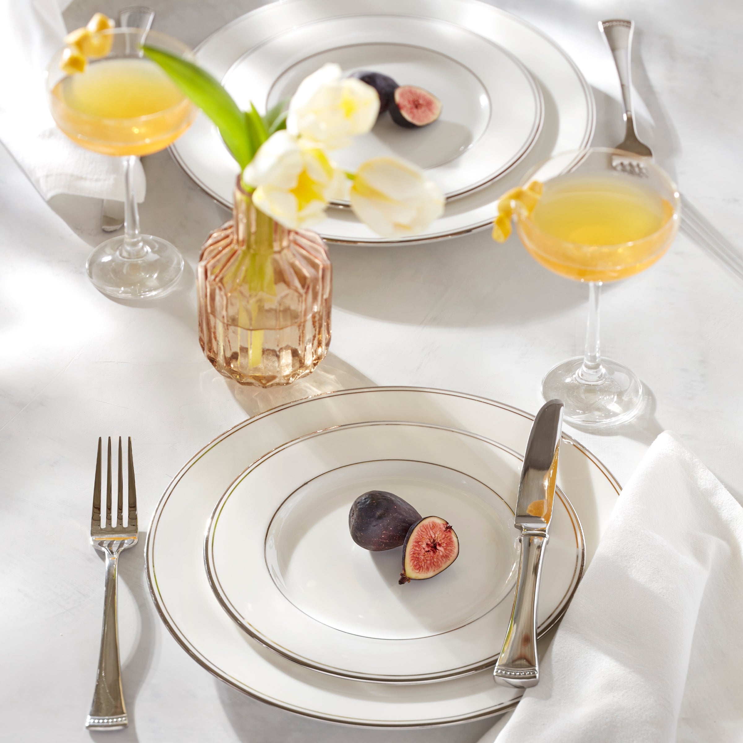 Federal Platinum Porcelain 5-Piece Place Setting with Dishwasher-Safe Design