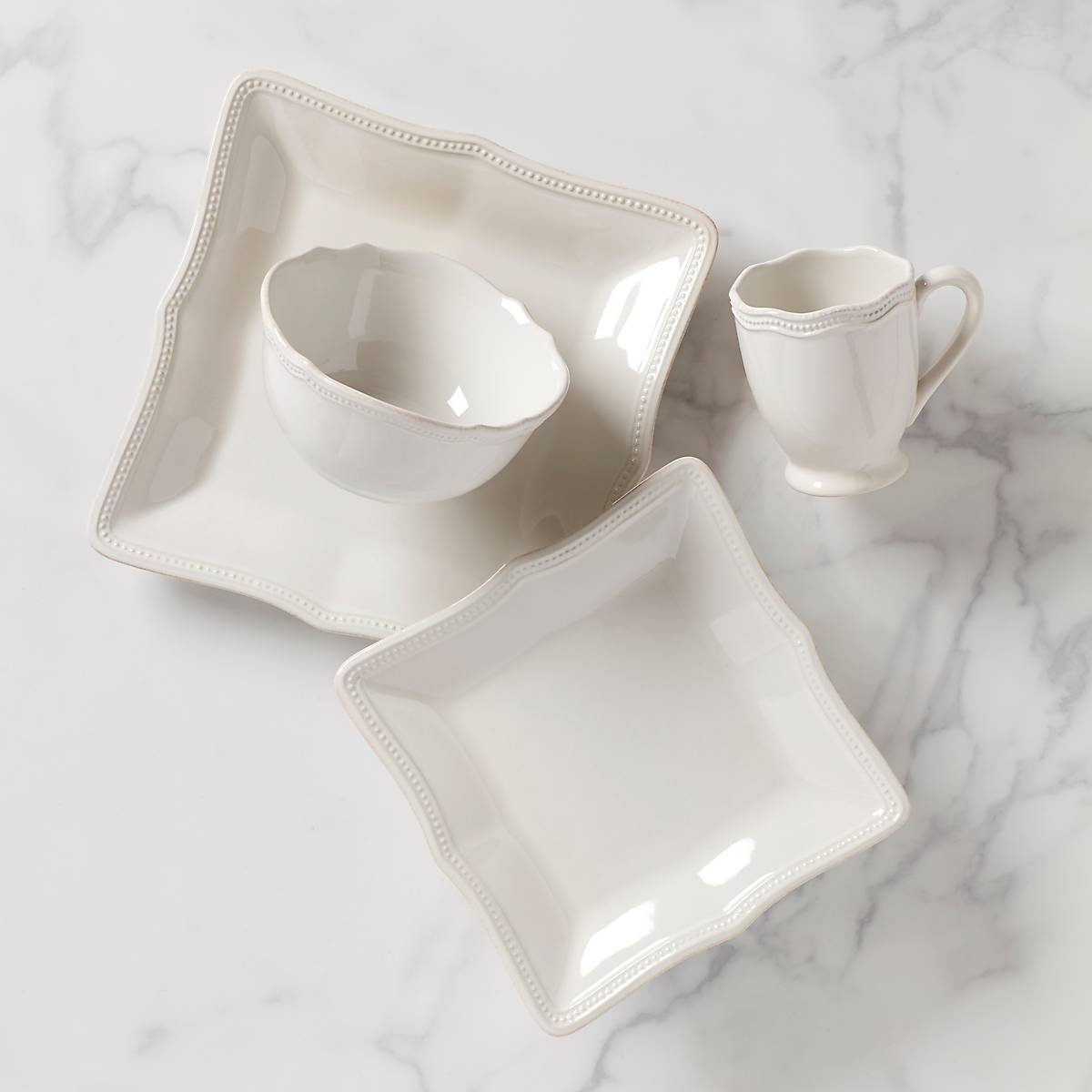 French Pearl Bead White 4-Piece Dinnerware Set