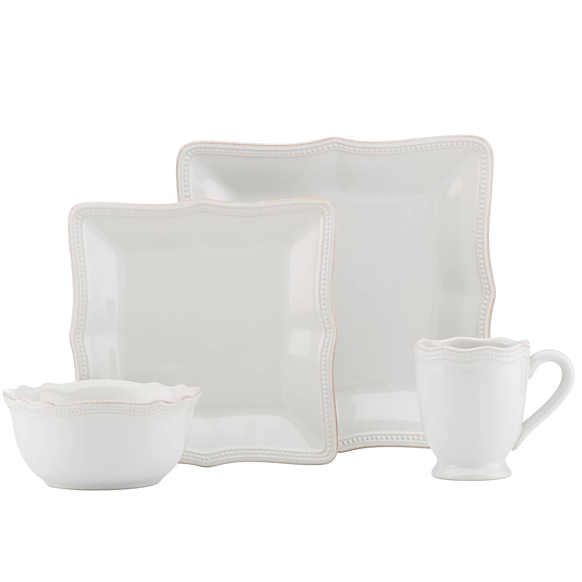French Pearl Bead White 4-Piece Dinnerware Set