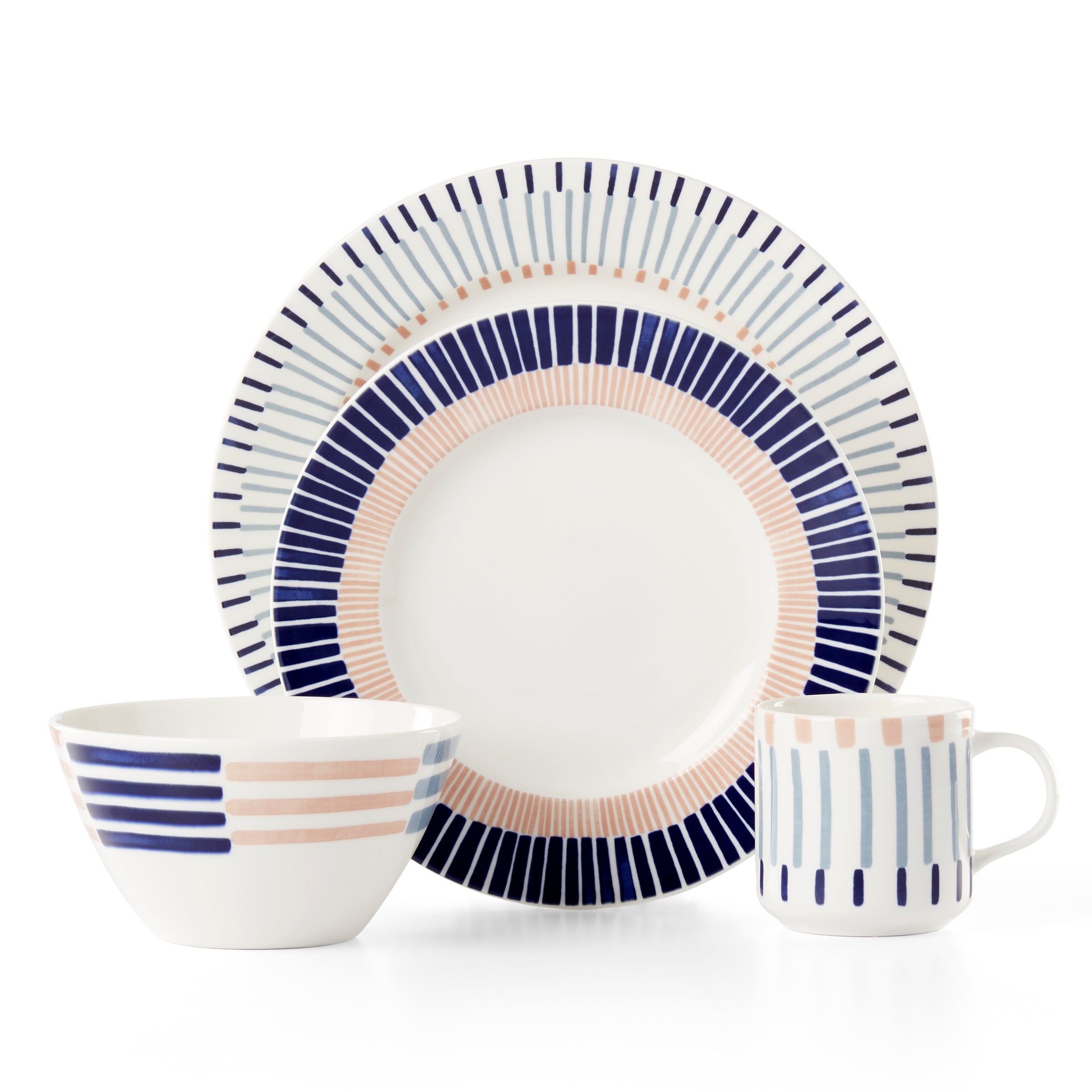 Kate Spade New York 4-Piece Dinnerware Set - Striped Porcelain Place Setting