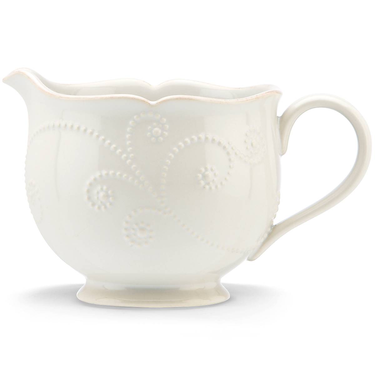 French Perle Ceramic Gravy Boat with Scalloped Edge - White