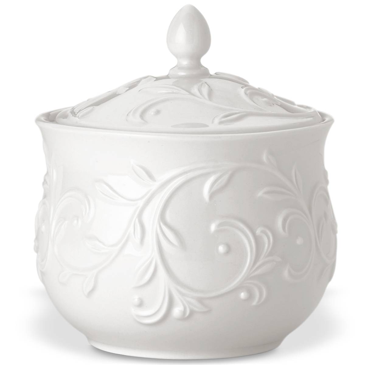 Opal Innocence Ceramic Sugar Bowl with Carved Scroll Design