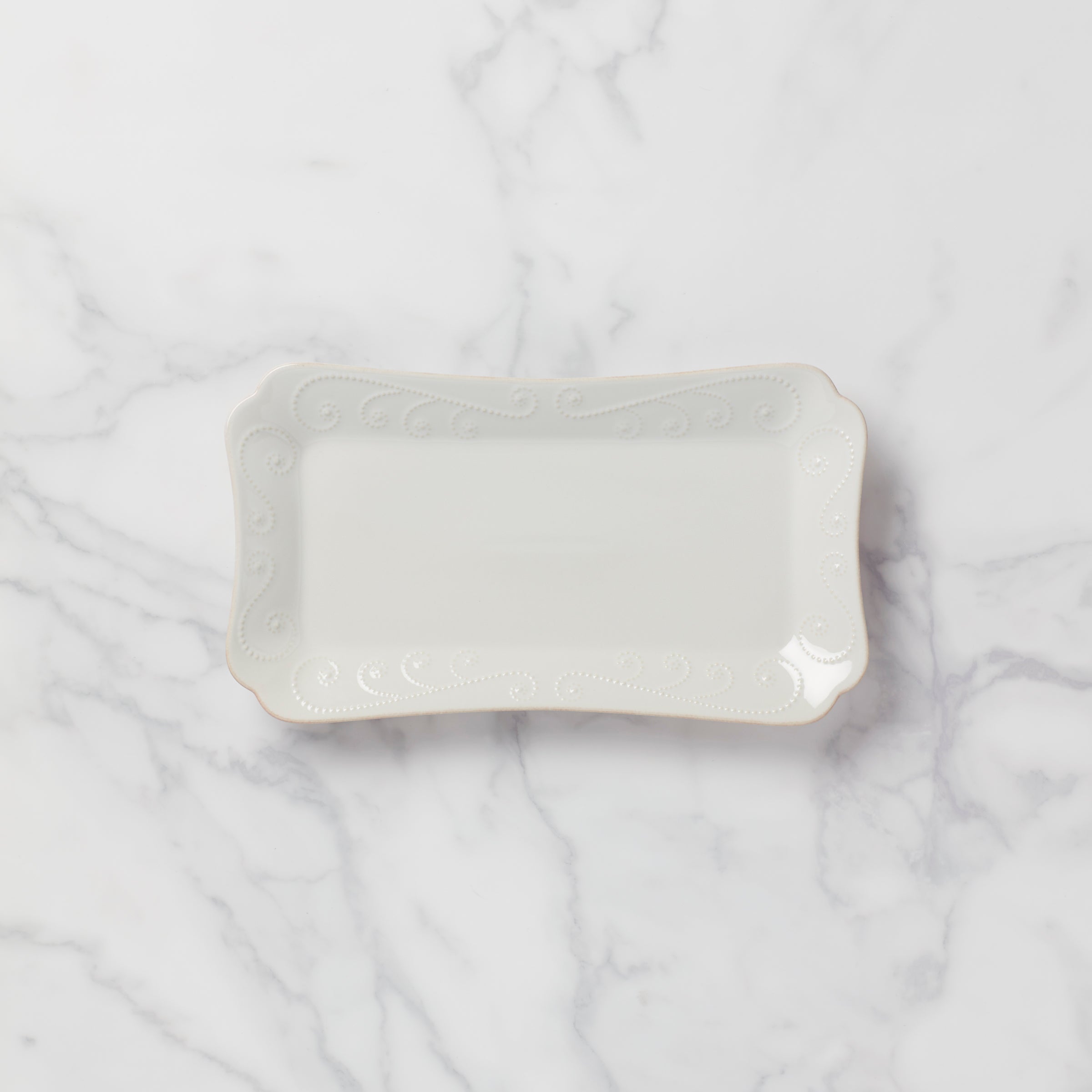 French White Ceramic Hors d'Oeuvres Tray with Tea Stain Finish