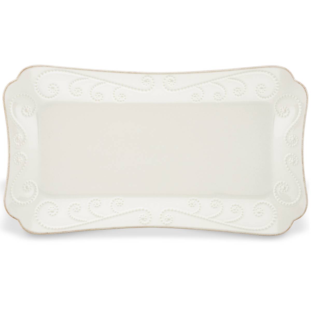 French White Ceramic Hors d'Oeuvres Tray with Tea Stain Finish